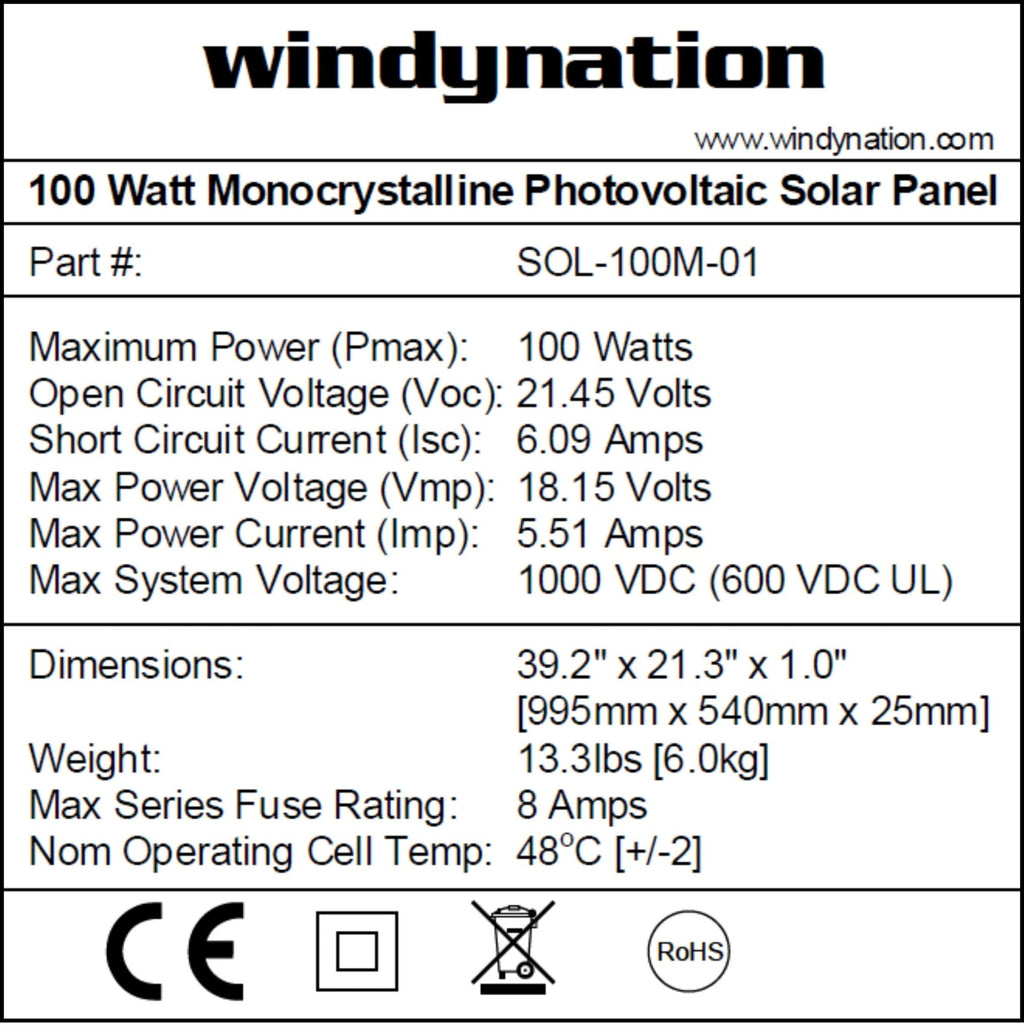 100 Watt 12 - Volt Monocrystalline Solar Panel - THE ONLY Mars Emporium