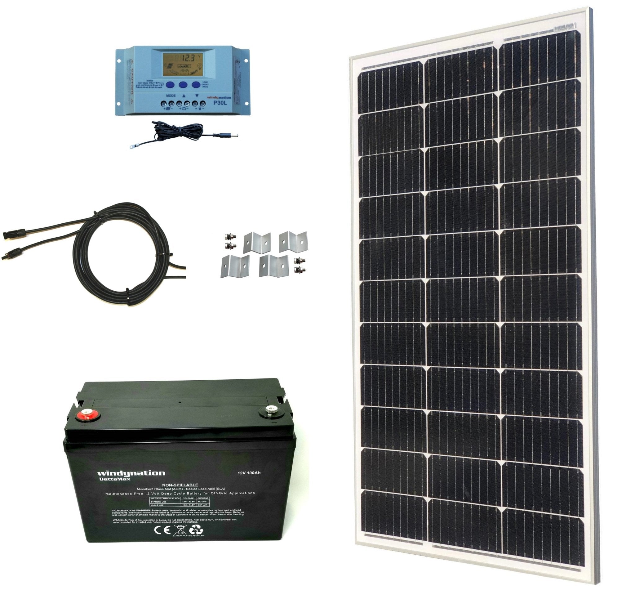 100 - Watt Monocrystalline Solar Panel Kits with P30L LCD Solar Charge Controller - THE ONLY Mars Emporium