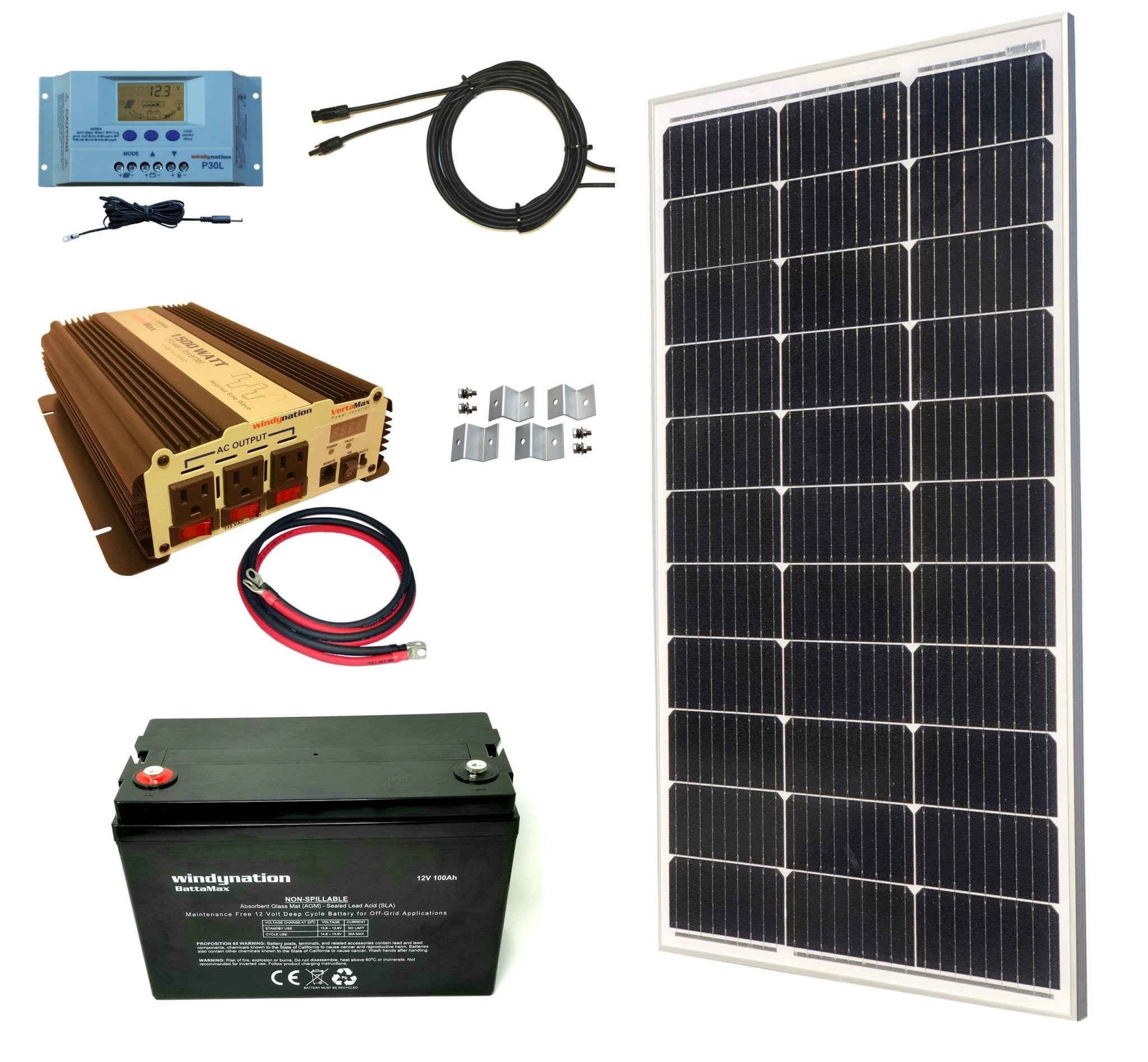 100 - Watt Monocrystalline Solar Panel Kits with P30L LCD Solar Charge Controller - THE ONLY Mars Emporium