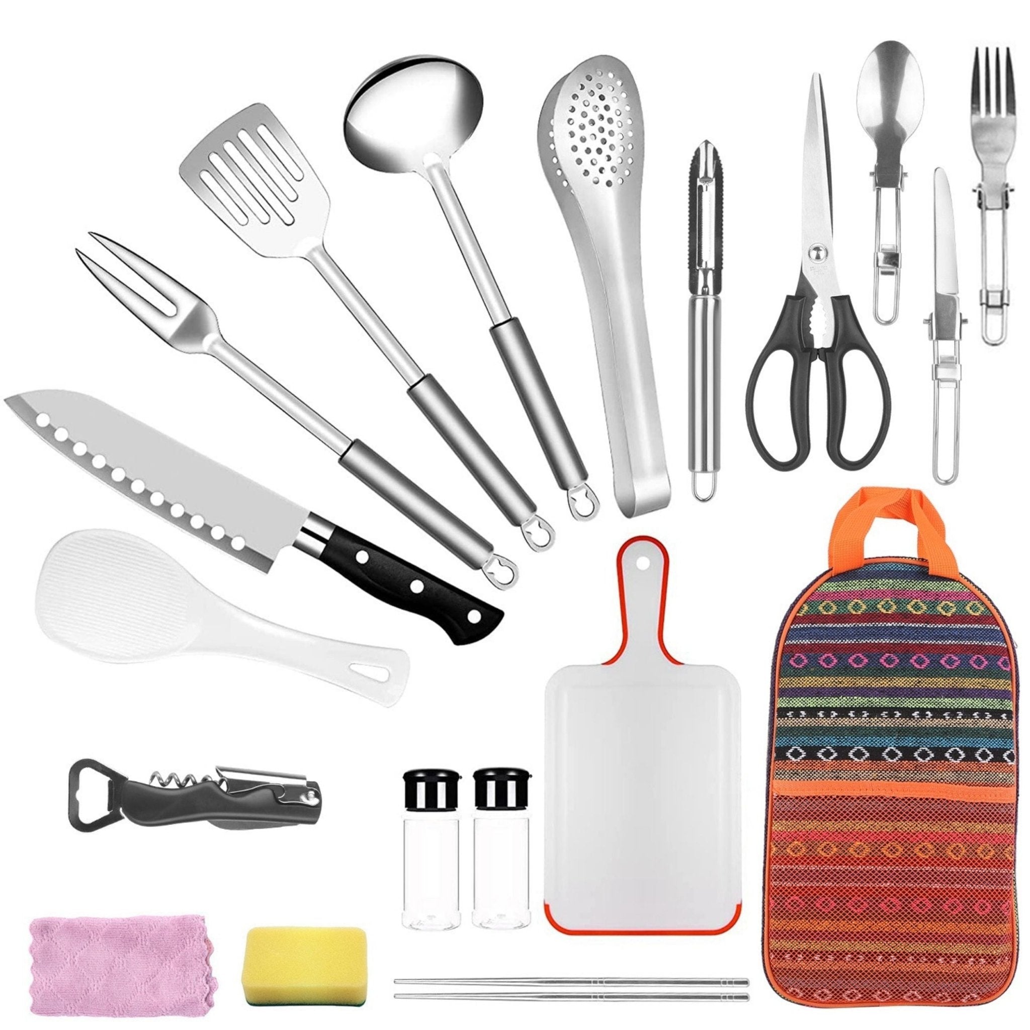 19Pcs Camping Cookware Set - Portable Outdoor Kitchen Gear with Bag: Utensils, Appliances & Equipment for Picnic, Campfire BBQ - THE ONLY Mars Emporium