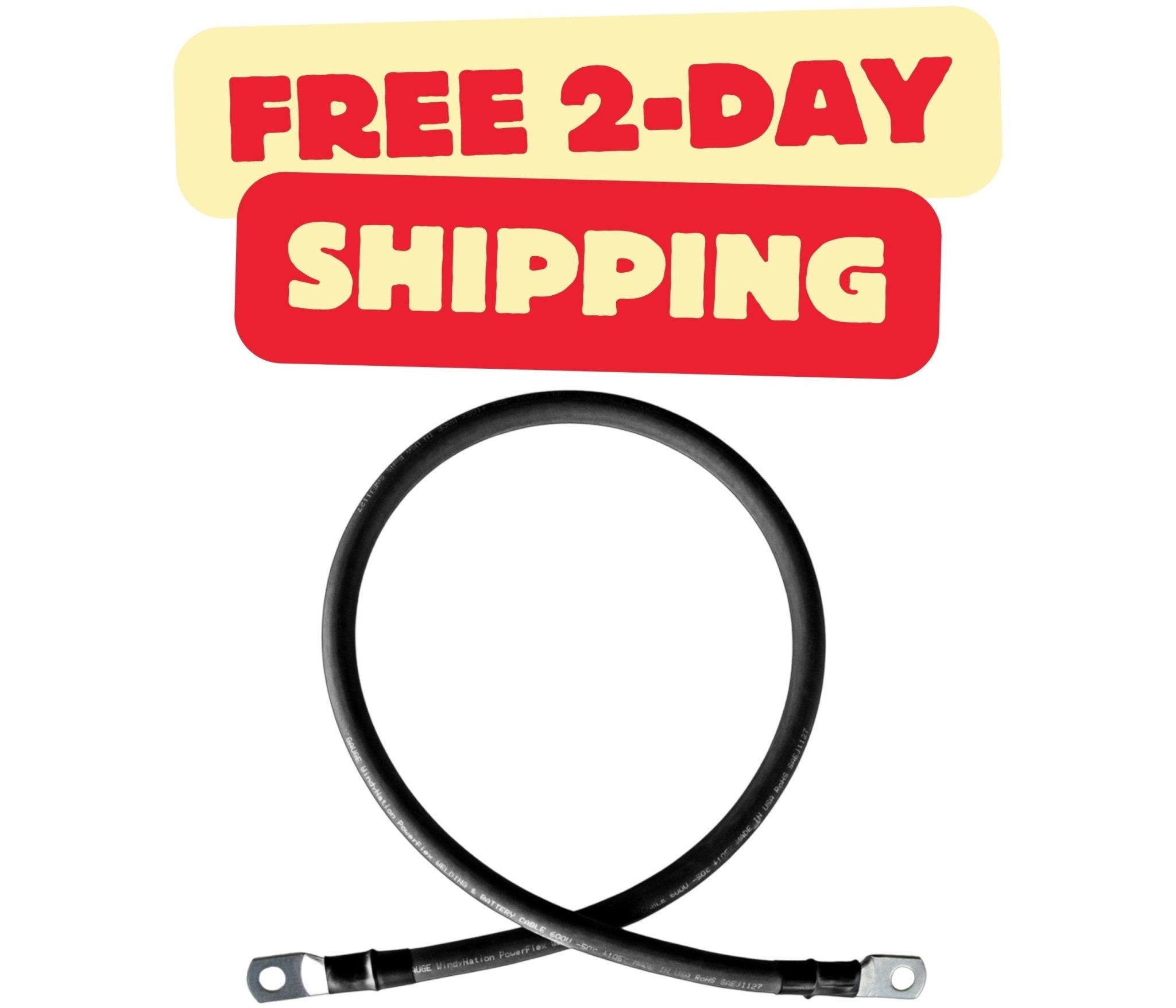 2 Gauge (AWG) Single Black Pure Copper Battery Cable Wire with Lug Connector Ring Terminals - THE ONLY Mars Emporium