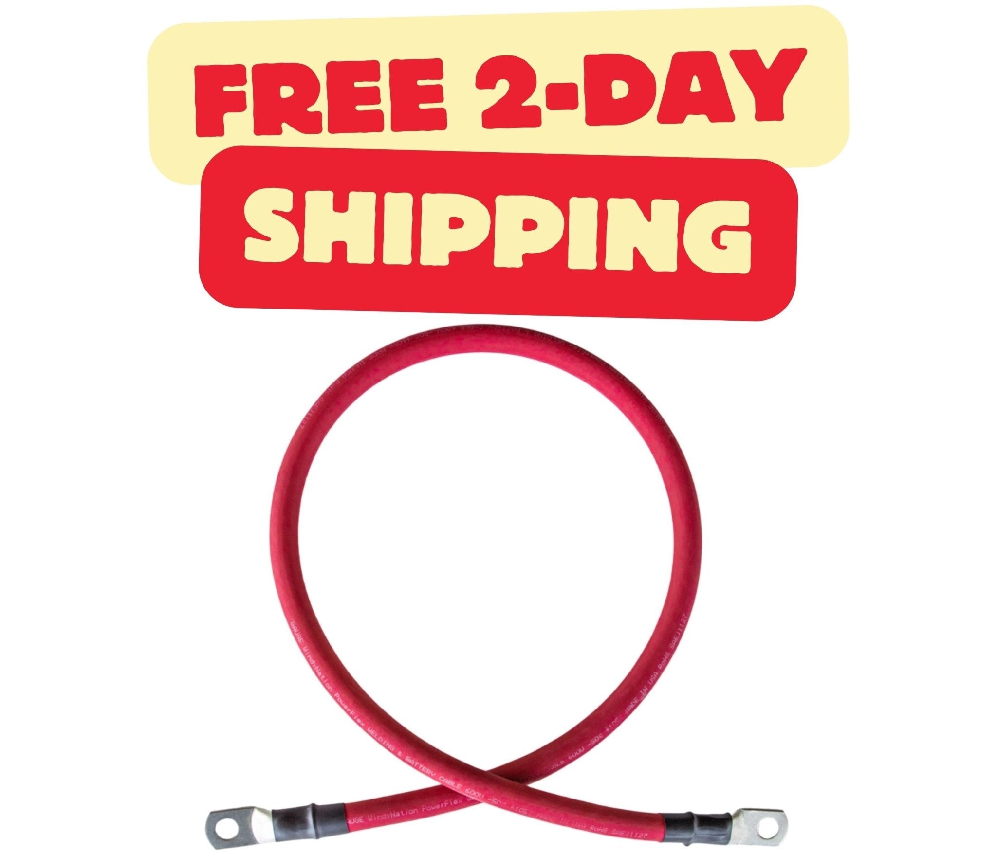 2 Gauge (AWG) Single Red Pure Copper Battery Cable Wire with Lug Connector Ring Terminals - THE ONLY Mars Emporium