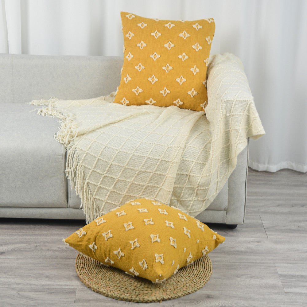 20''x20'' tufted floral 100% cotton throw pillow | 7 colors textured daisy stitch design | boho chic couch & bedroom accent | insert included - THE ONLY Mars Emporium