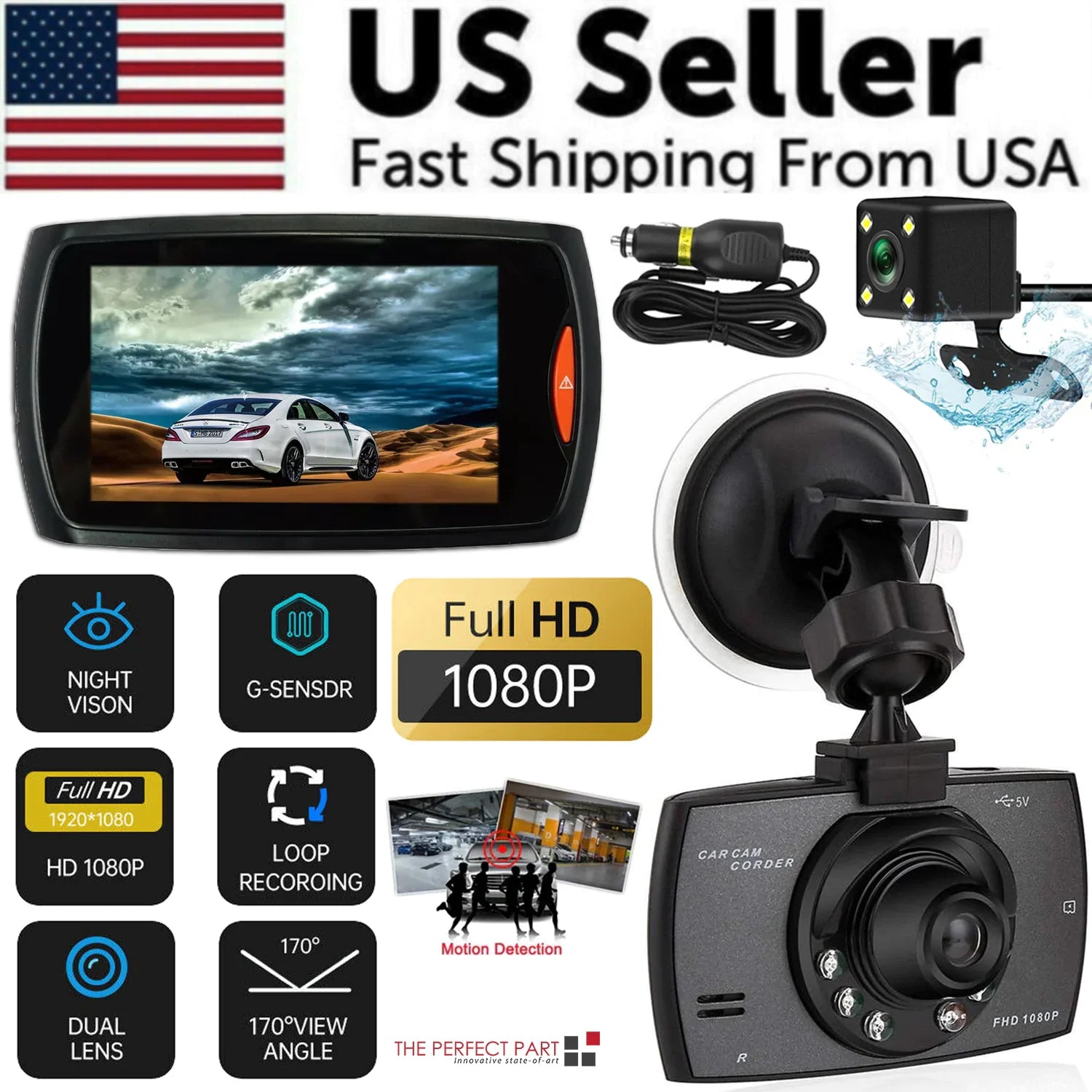 2.7'' Full HD 1080P Dash Cam Car DVR Front & Rear Camera Night Vision G - Sensor - THE ONLY Mars Emporium