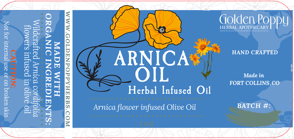 Arnica Flower Infused Olive Oil, Wildcrafted, 1oz bottle - THE ONLY Mars Emporium