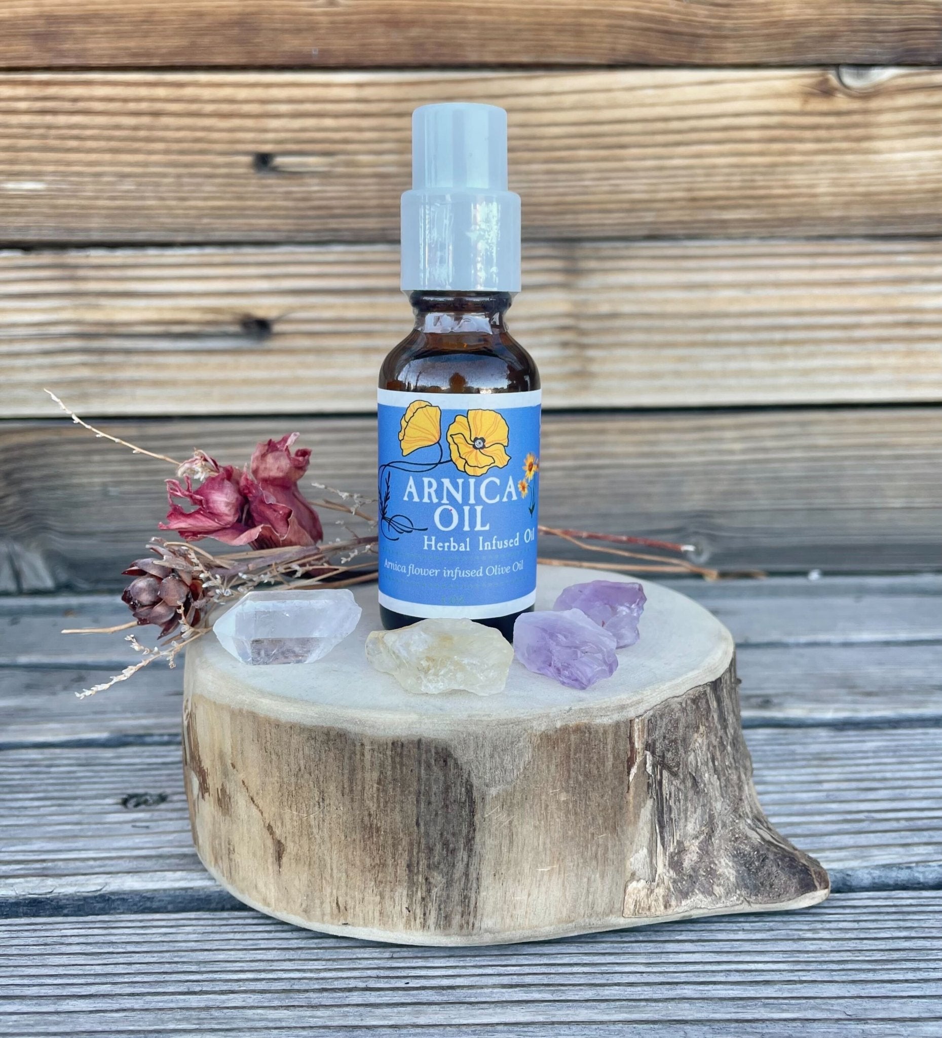 Arnica Flower Infused Olive Oil, Wildcrafted, 1oz bottle - THE ONLY Mars Emporium