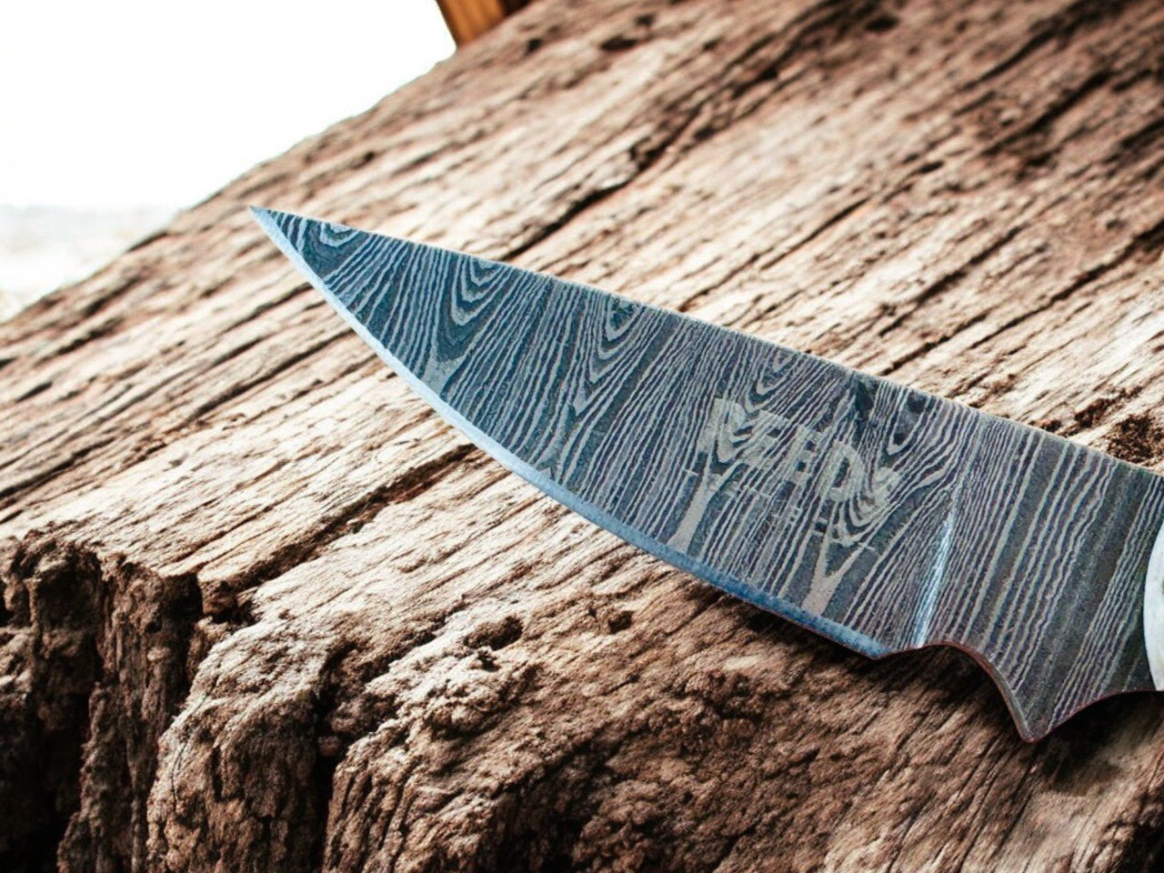 Belt Knife 3.5" Damascus Blade with Antler Horn Handle & Sheath - THE ONLY Mars Emporium