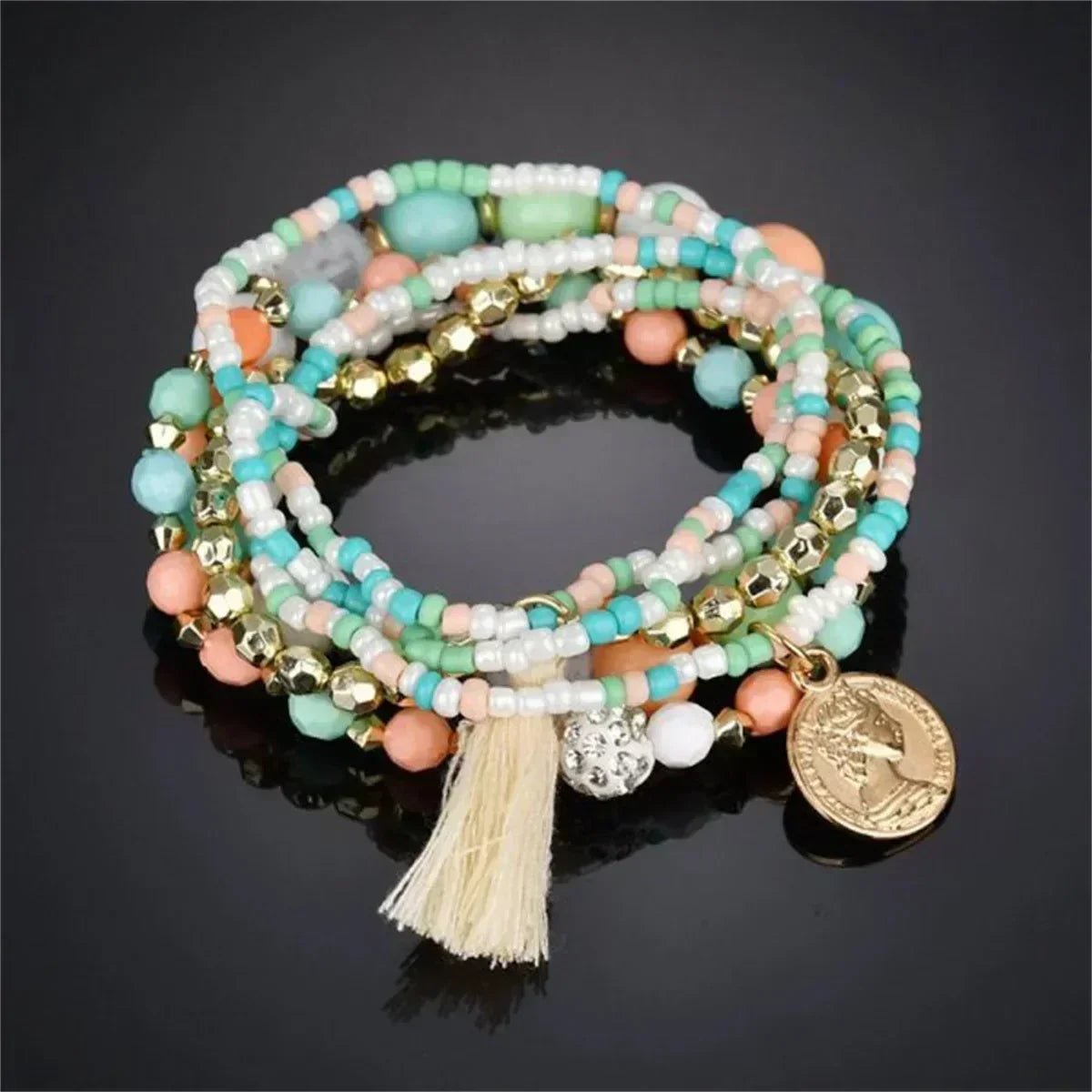 Bohemia Crystal Tassel Multicolor Beads Bracelets For Women Handmade Elastic Rope Charm Wrap Bracelet Summer Beach Party Jewelry - THE ONLY Mars Emporium
