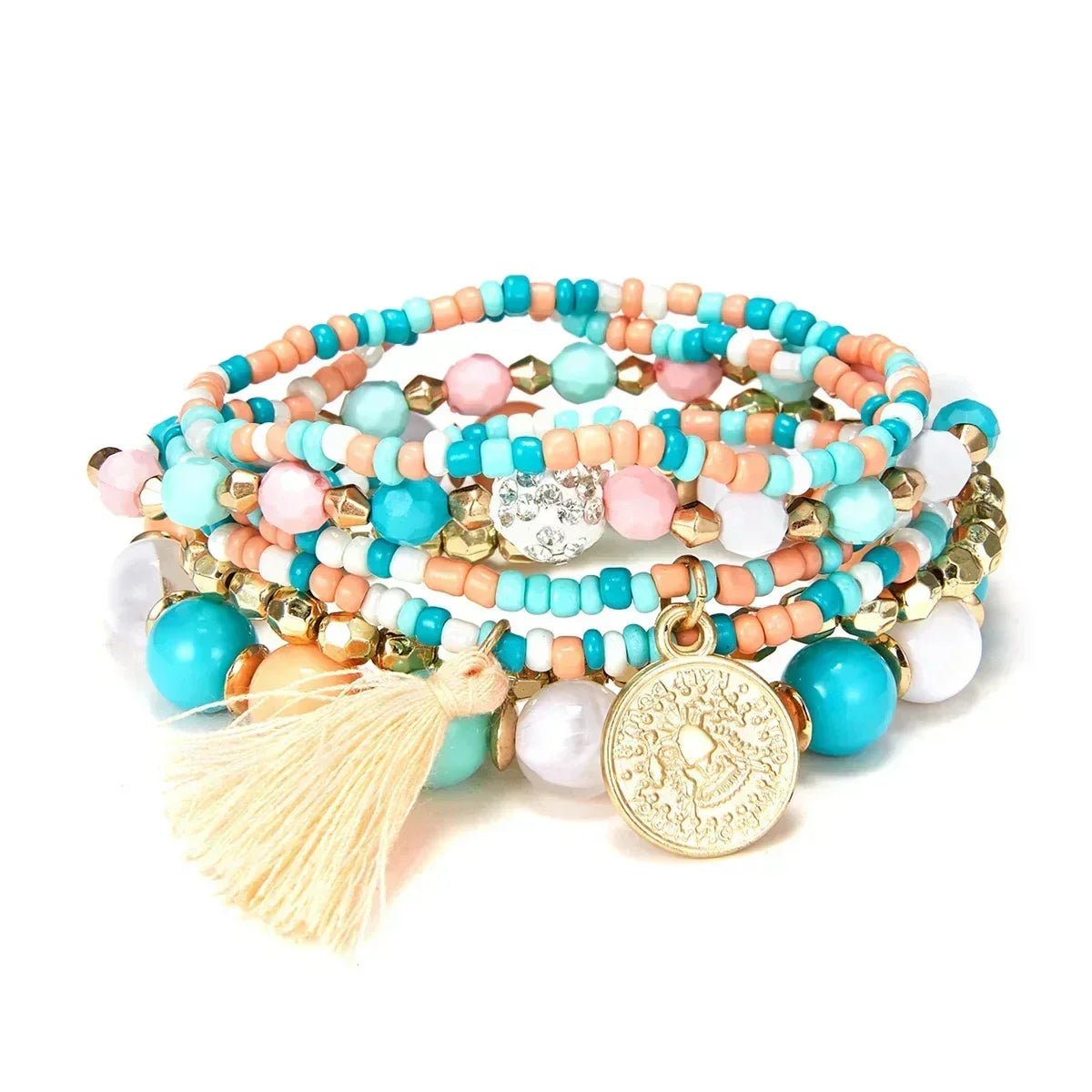 Bohemia Crystal Tassel Multicolor Beads Bracelets For Women Handmade Elastic Rope Charm Wrap Bracelet Summer Beach Party Jewelry - THE ONLY Mars Emporium