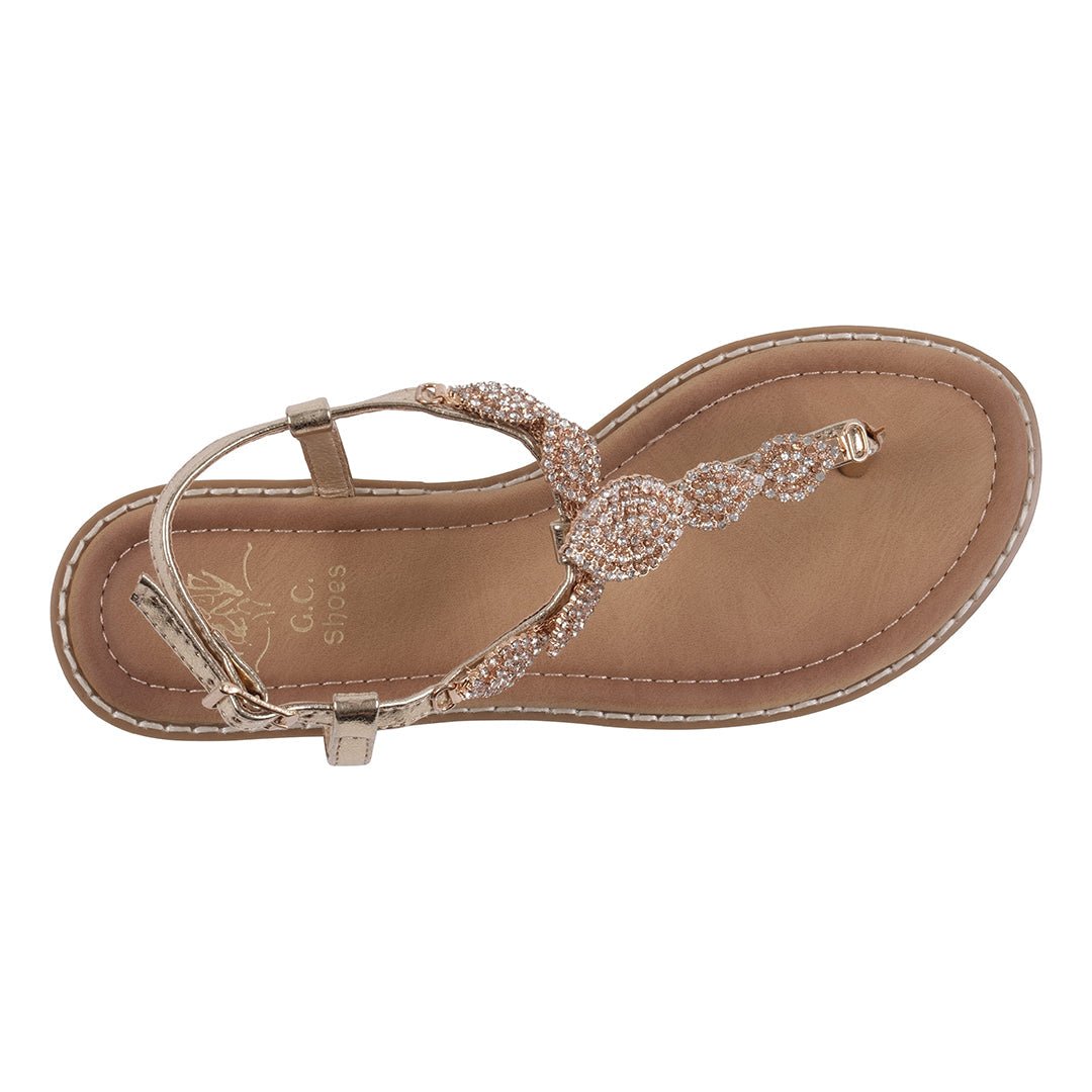 Cali Gold Jeweled T - Strap Slingback Flat Sandals - THE ONLY Mars Emporium