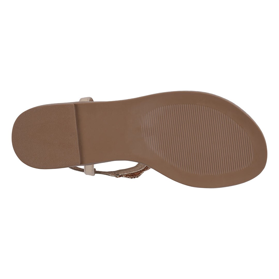 Cali Gold Jeweled T - Strap Slingback Flat Sandals - THE ONLY Mars Emporium