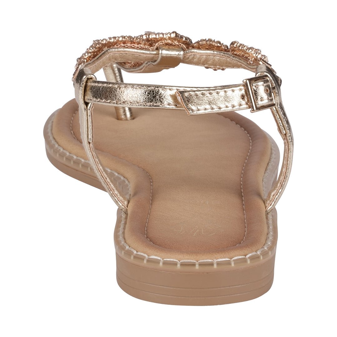 Cali Gold Jeweled T - Strap Slingback Flat Sandals - THE ONLY Mars Emporium