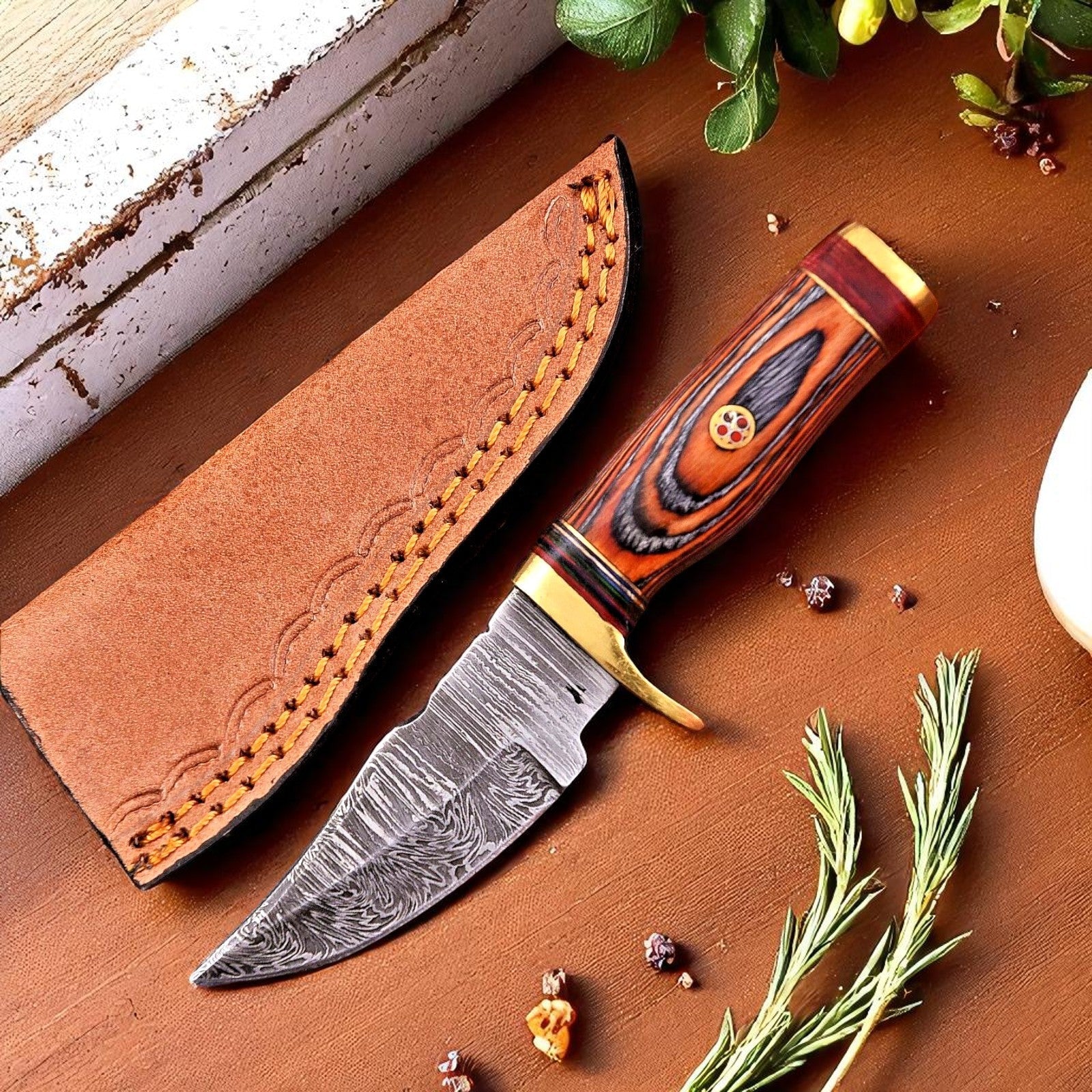 Deer Hunting Knife | Handmade Damascus knife with Wood Handle - THE ONLY Mars Emporium