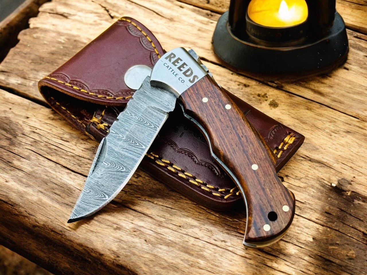 Everyday Carry Pocket Knife – 3" Damascus Folding Blade, Rosewood Handle - THE ONLY Mars Emporium