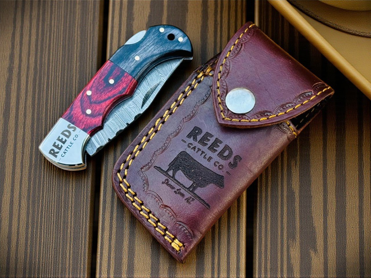 Folding Pocket Knife 3" Damascus Blade with Red/Black Pakka Wood - THE ONLY Mars Emporium