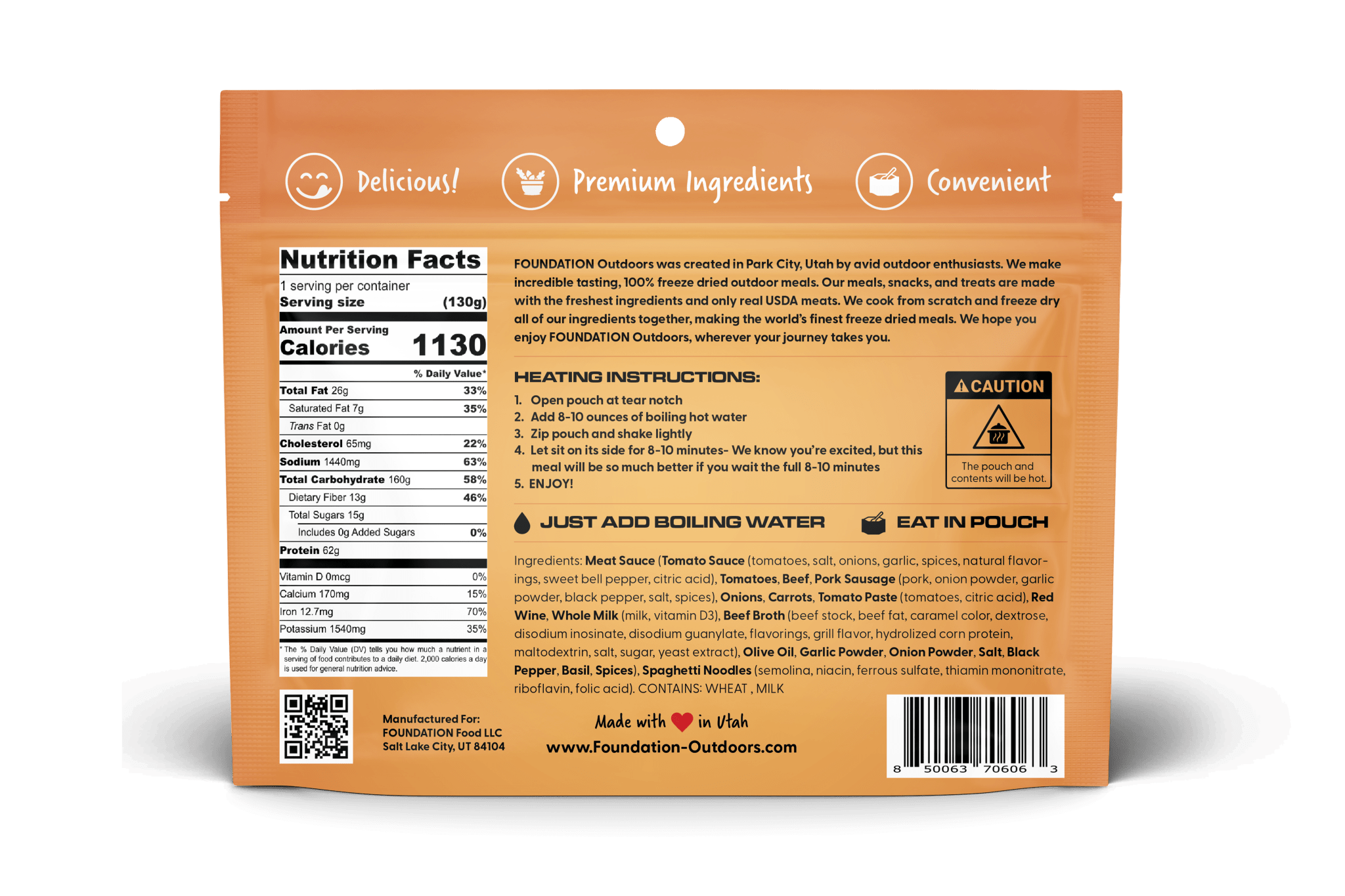 FOUNDATION Outdoors Spaghetti with Meat Sauce Meal - THE ONLY Mars Emporium