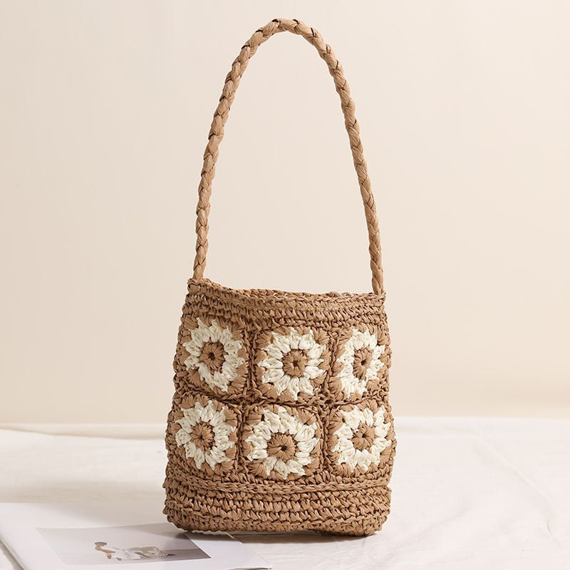 Fresh Daisy Floral Shoulder Straw Bag Hand Woven Bag Vacation Beach Bag Women Bag - THE ONLY Mars Emporium