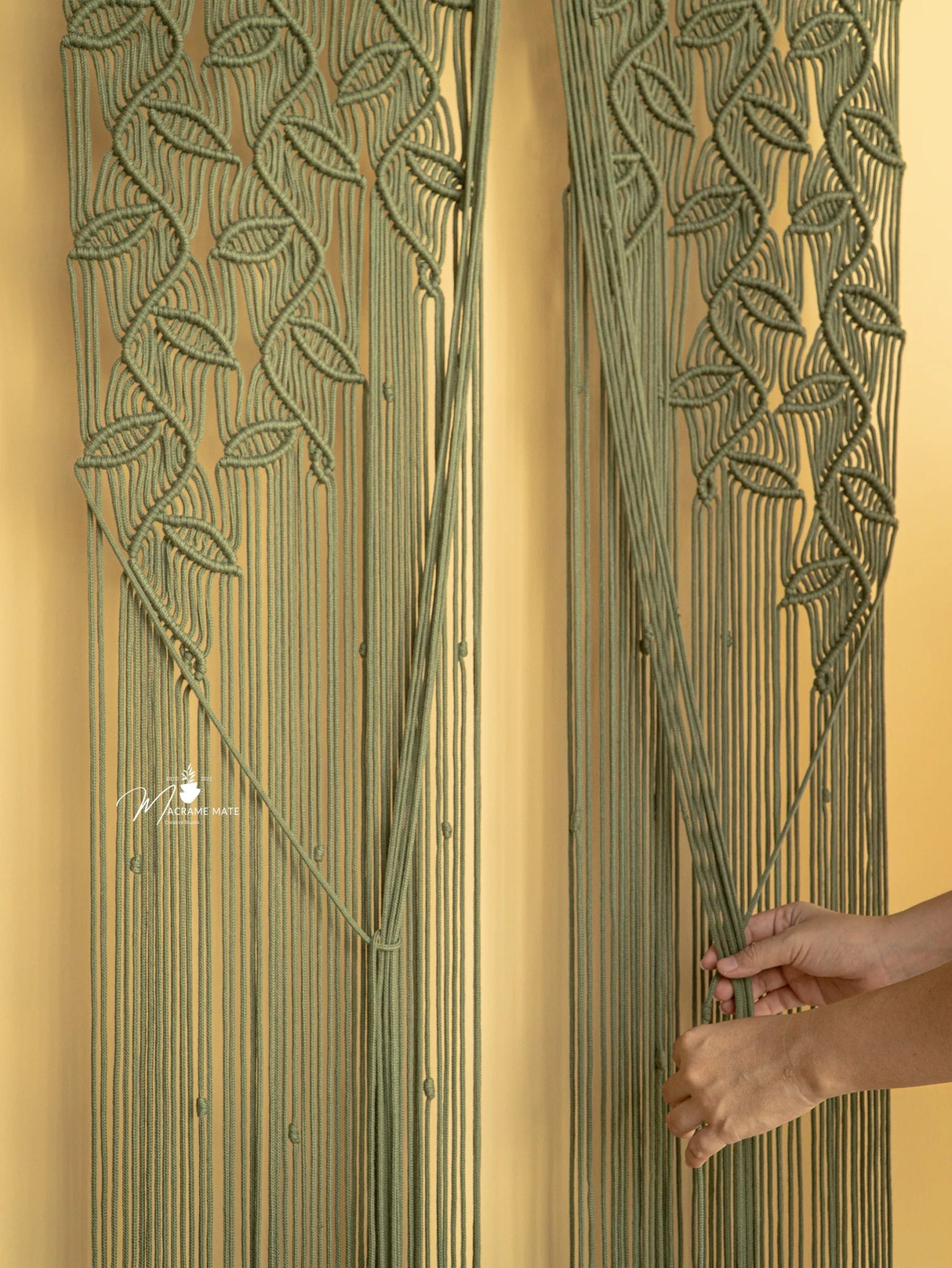 Indigo Olive Green Macrame Leaf Door Curtain - THE ONLY Mars Emporium