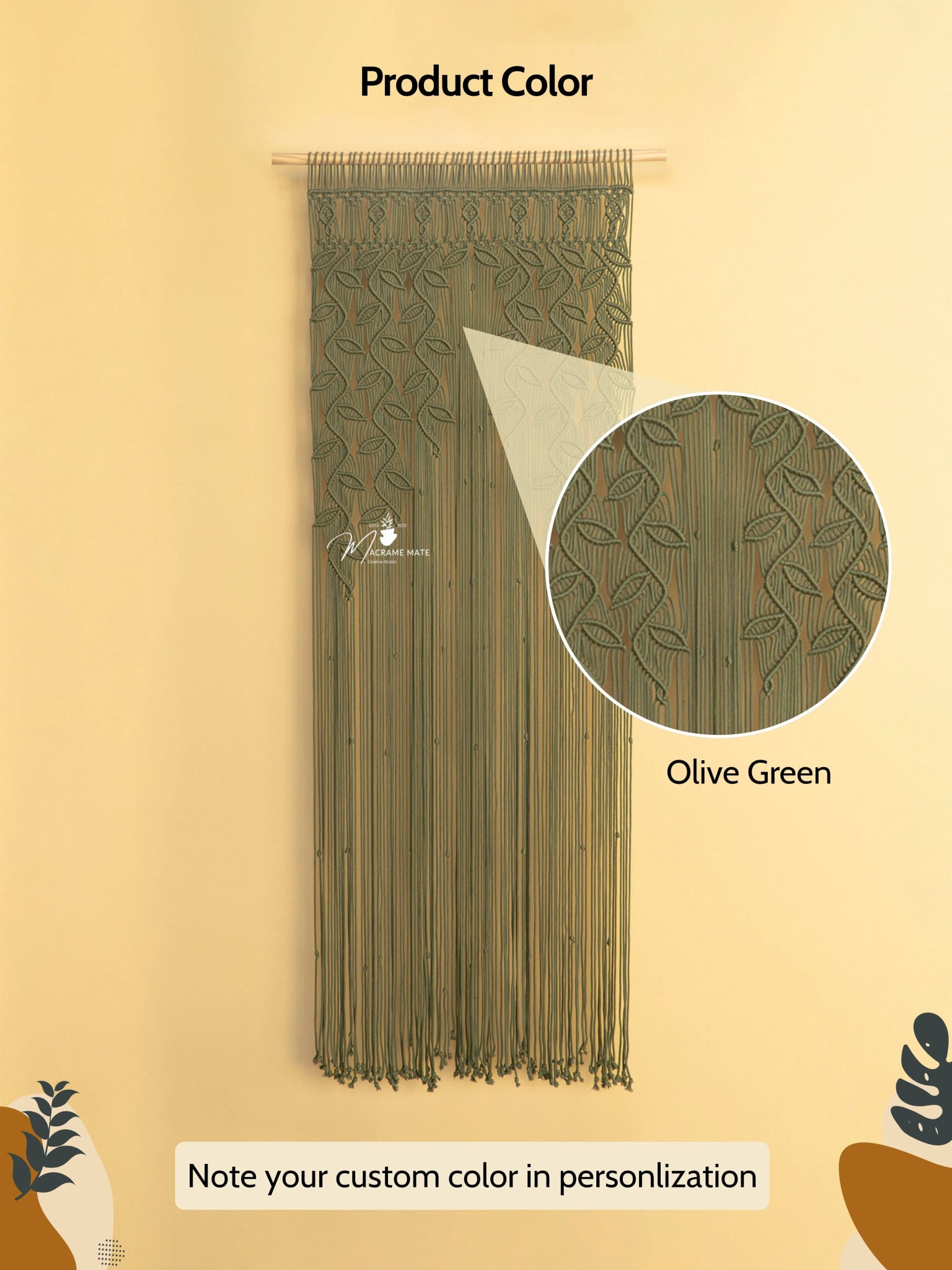 Indigo Olive Green Macrame Leaf Door Curtain - THE ONLY Mars Emporium
