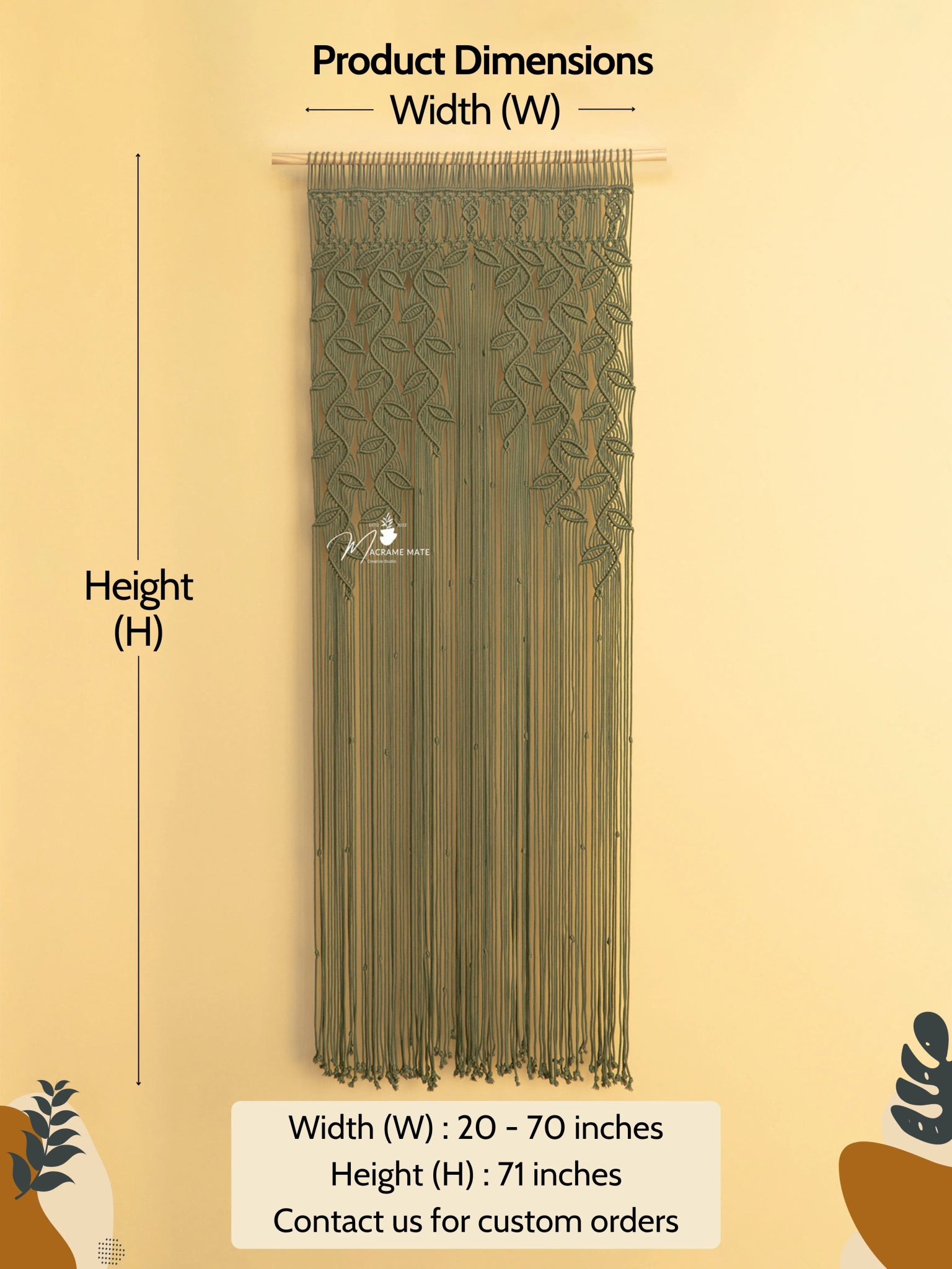 Indigo Olive Green Macrame Leaf Door Curtain - THE ONLY Mars Emporium