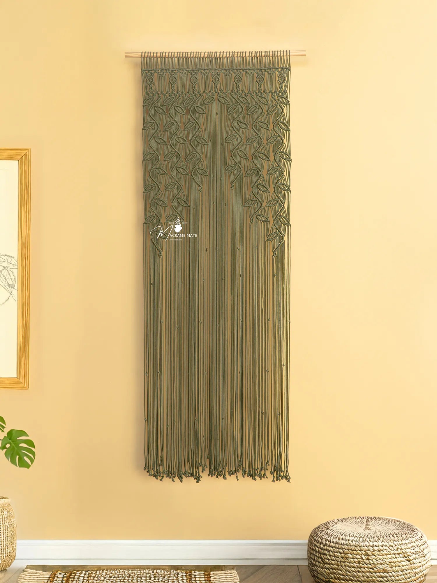 Indigo Olive Green Macrame Leaf Door Curtain - THE ONLY Mars Emporium