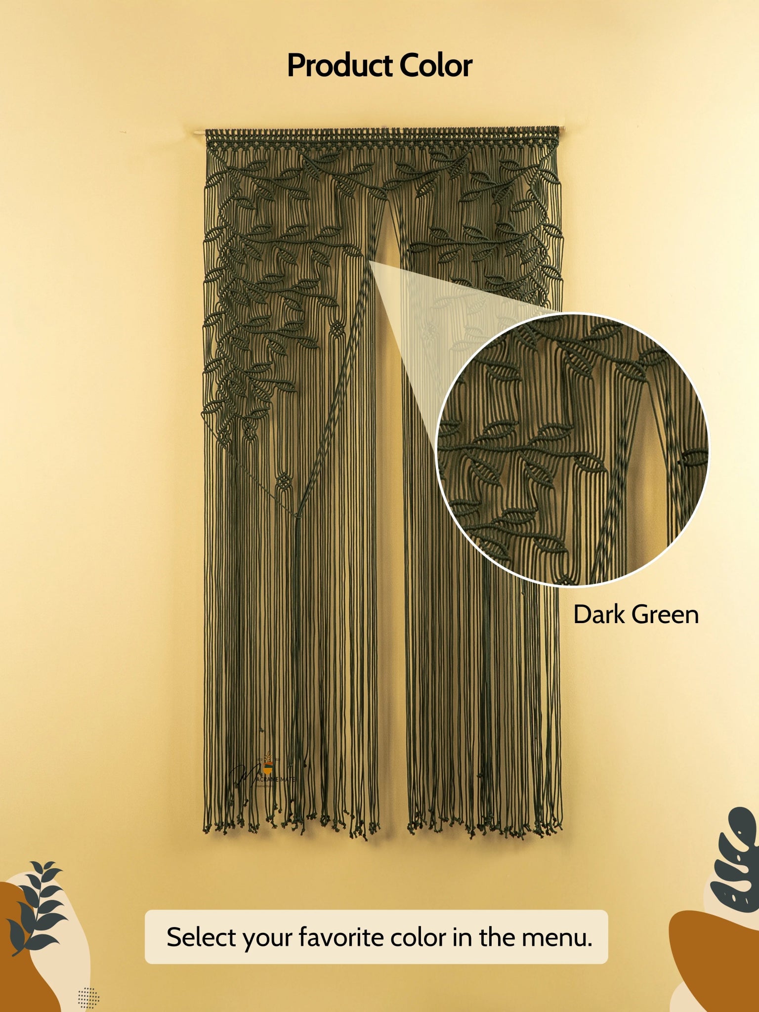 Juno Dark Green Macrame Leaf Door Curtain - THE ONLY Mars Emporium