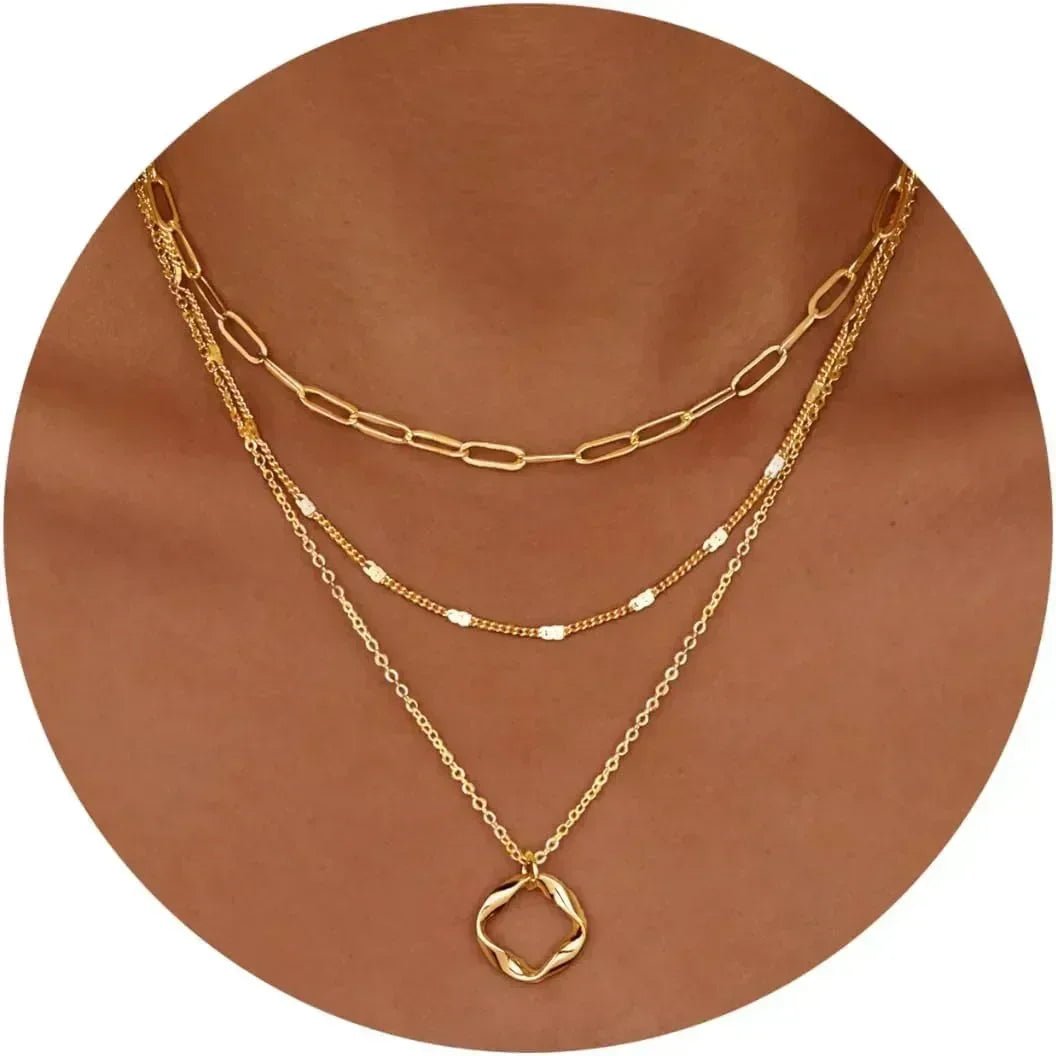 Layered Gold Necklaces for Women Stackable14K Gold Silver Plated Circle Paperclip Chain Pendant Choker Necklace Set For Woman - THE ONLY Mars Emporium