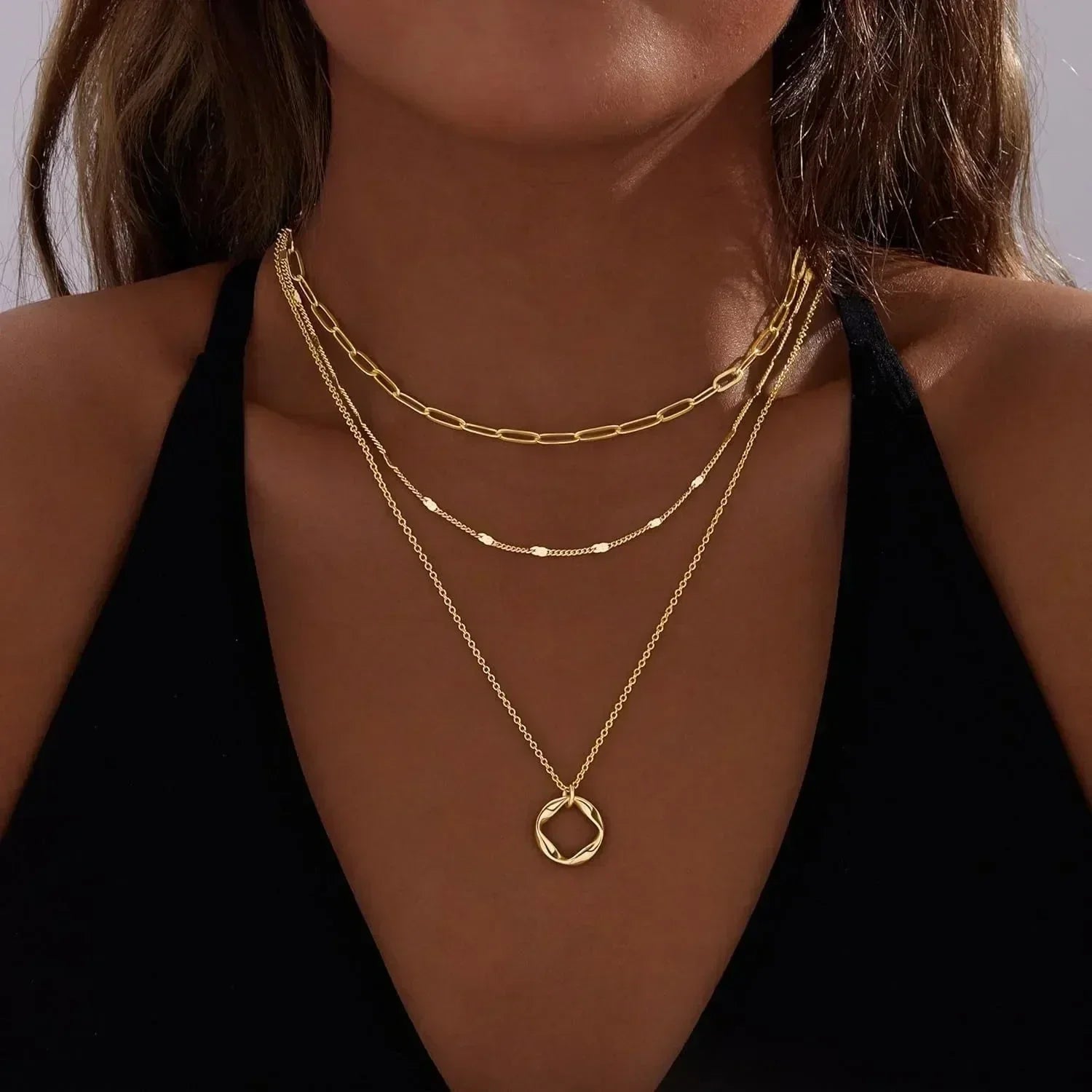 Layered Gold Necklaces for Women Stackable14K Gold Silver Plated Circle Paperclip Chain Pendant Choker Necklace Set For Woman - THE ONLY Mars Emporium