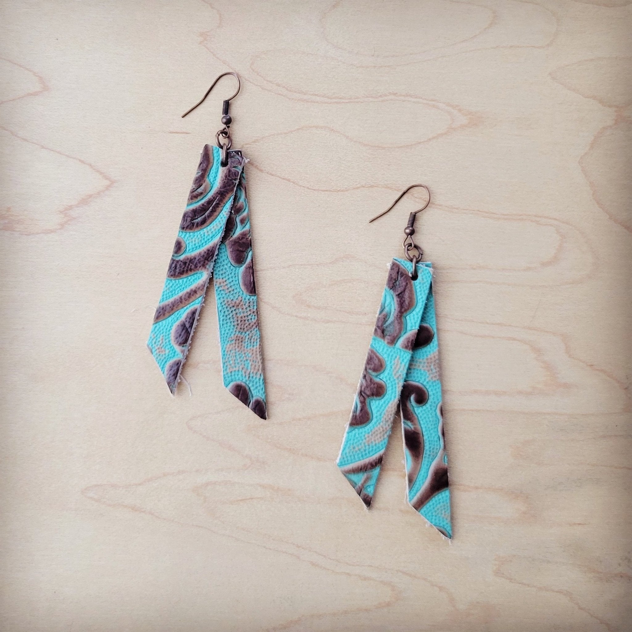**Leather Rectangle Earrings in Cowboy Turquoise 204ia - THE ONLY Mars Emporium