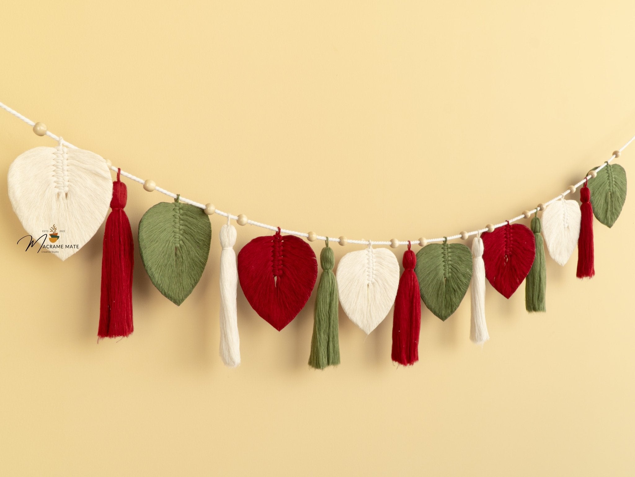 Macrame Leaf Garland Wall Hanging with Tassel Accents - THE ONLY Mars Emporium