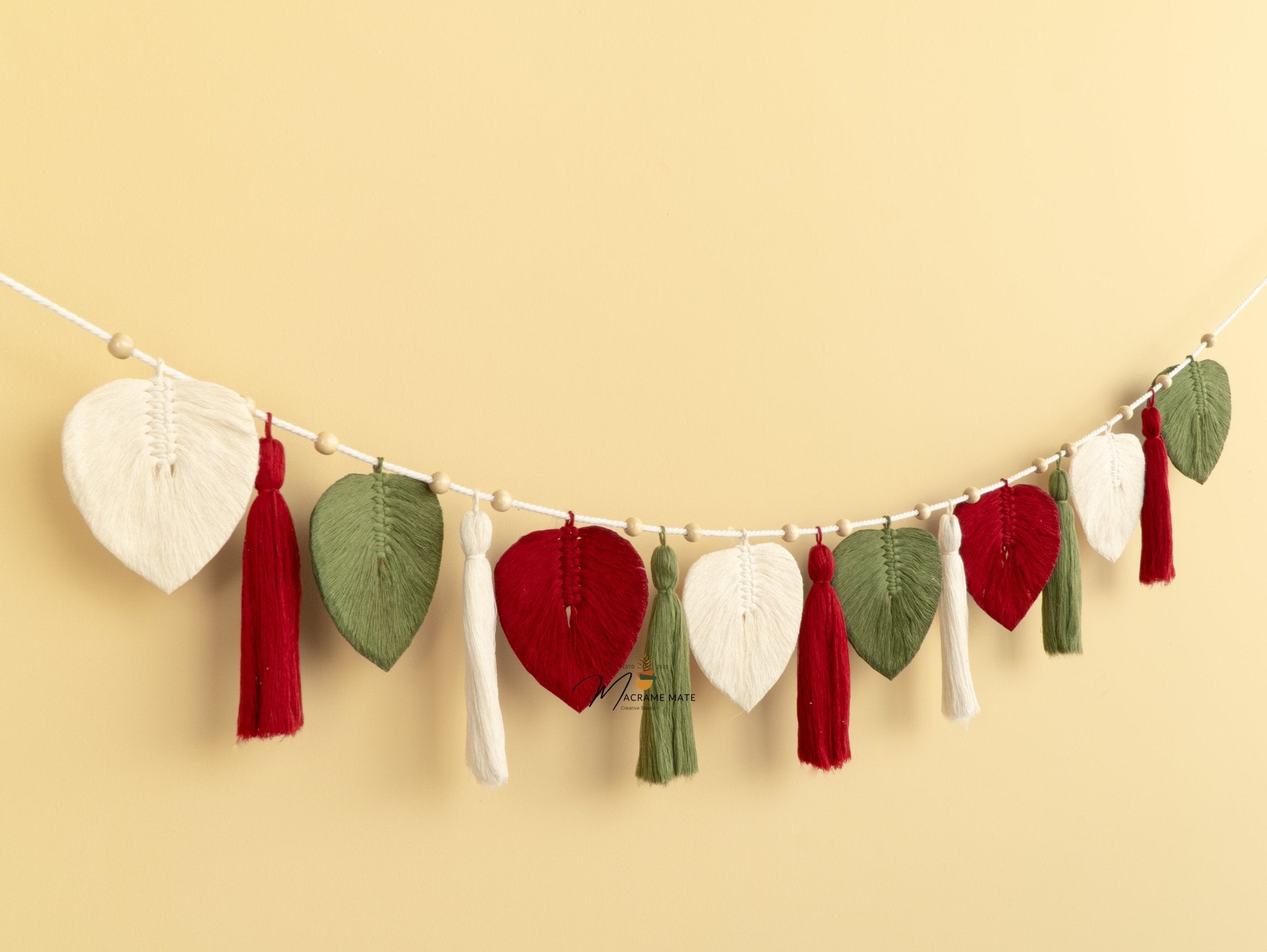 Macrame Leaf Garland Wall Hanging with Tassel Accents - THE ONLY Mars Emporium