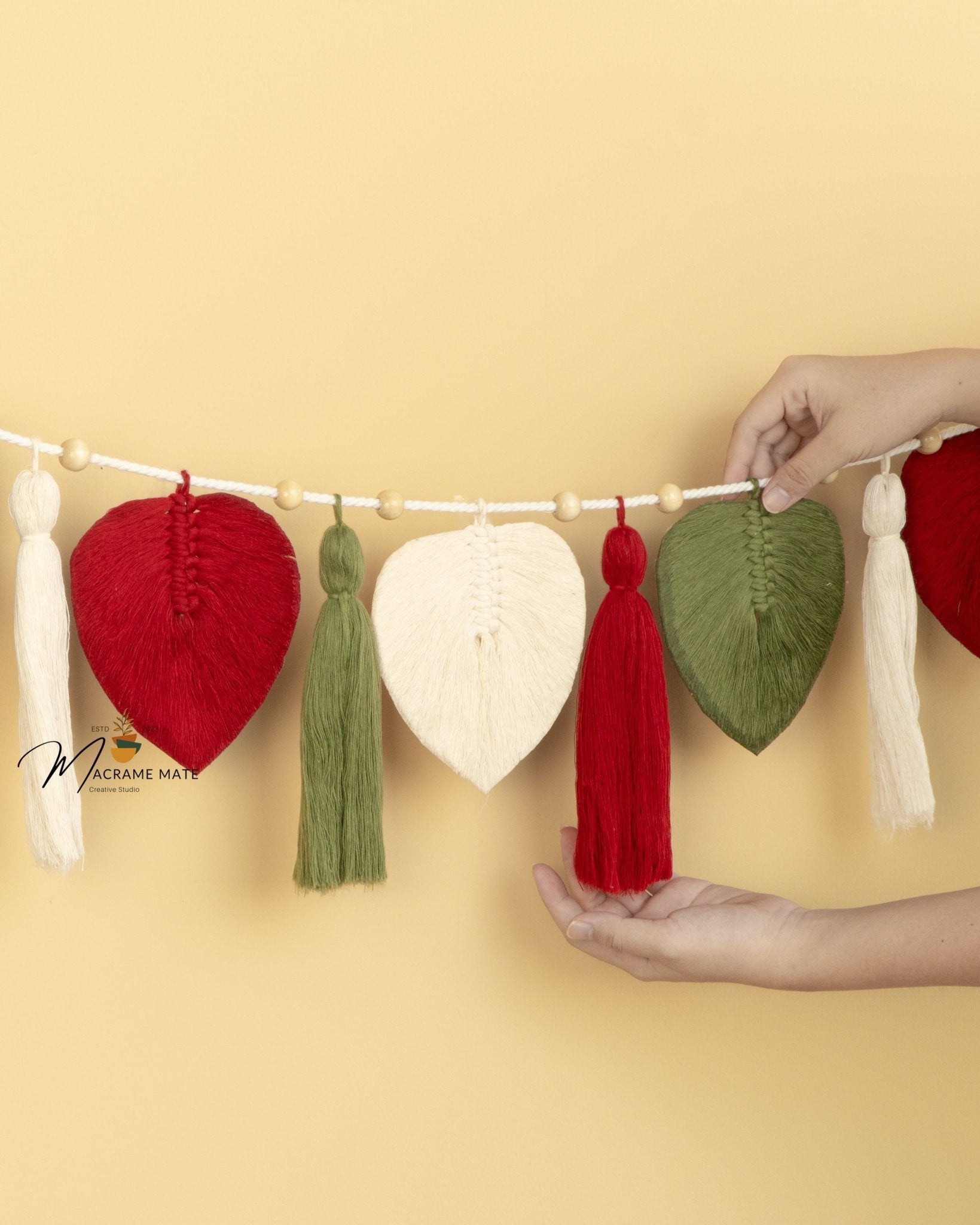 Macrame Leaf Garland Wall Hanging with Tassel Accents - THE ONLY Mars Emporium