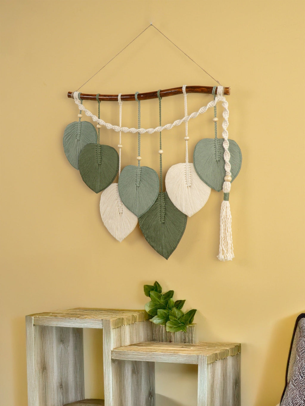 Macrame Leaf Hanging Tassel Tone Green - THE ONLY Mars Emporium