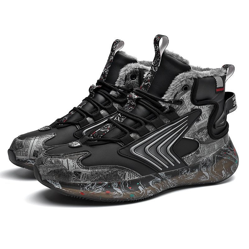 Men's trendy luminous running shoes student graffiti high - top shoes plus velvet warm sports shoes - THE ONLY Mars Emporium