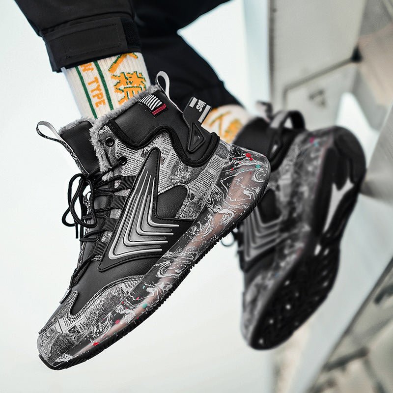 Men's trendy luminous running shoes student graffiti high - top shoes plus velvet warm sports shoes - THE ONLY Mars Emporium