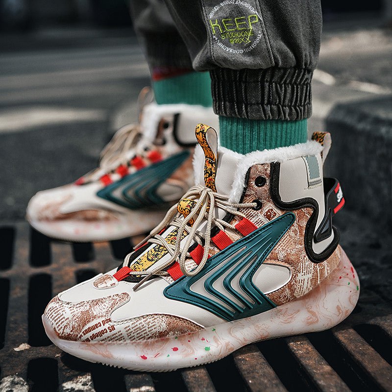Men's trendy luminous running shoes student graffiti high - top shoes plus velvet warm sports shoes - THE ONLY Mars Emporium