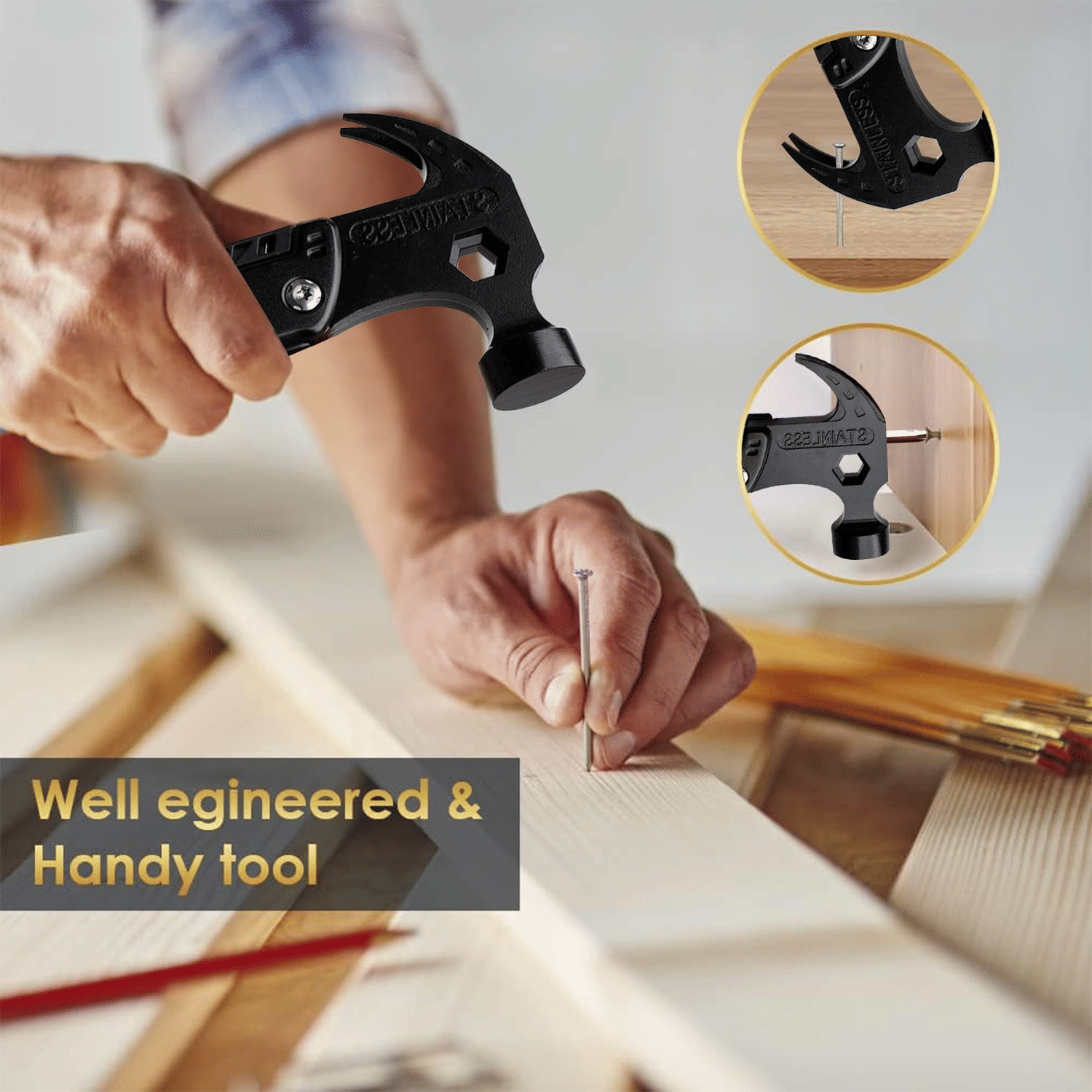 Multitool Camping Hammer, 12 in 1 Portable Survival Gear Tool, Stainless Steel Outdoor Camping Accessories with Durable Sheath Ideal Gifts for Men Dad - THE ONLY Mars Emporium