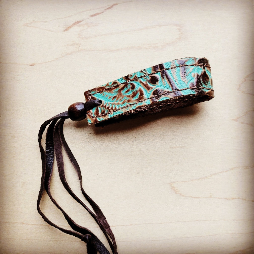 **Narrow Leather Cuff in Cowboy Turquoise w/ adjustable leather 001f - THE ONLY Mars Emporium