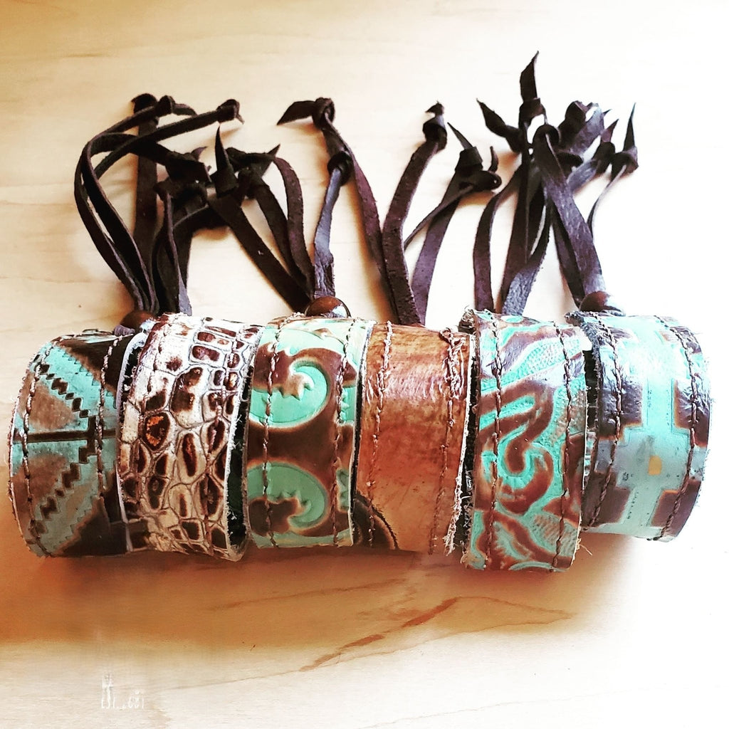 **Narrow Leather Cuff in Cowboy Turquoise w/ adjustable leather 001f - THE ONLY Mars Emporium