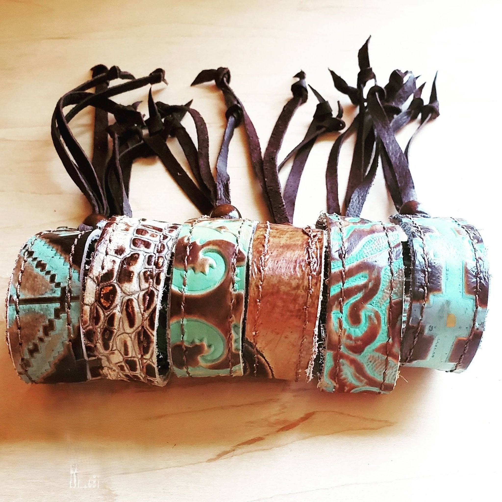 **Narrow Leather Cuff in Cowboy Turquoise w/ adjustable leather 001f - THE ONLY Mars Emporium