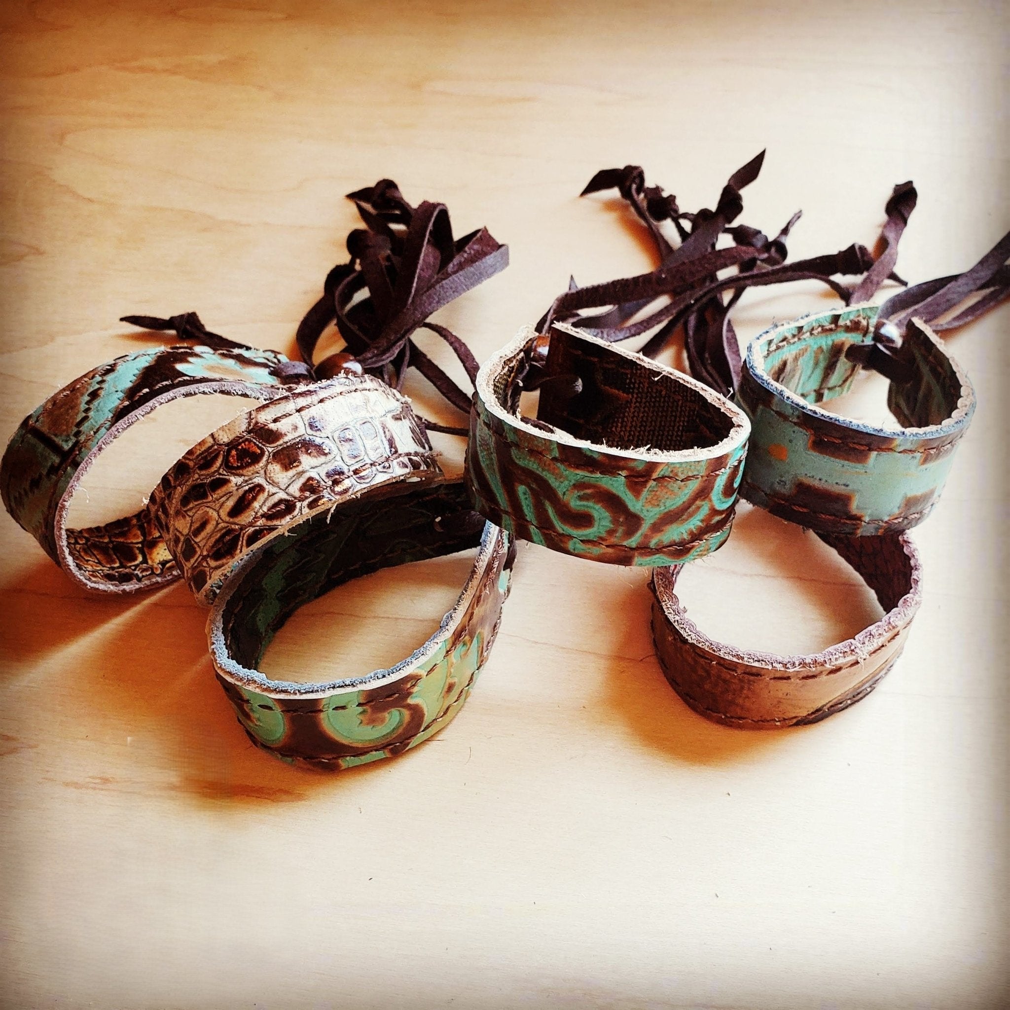 **Narrow Leather Cuff in Cowboy Turquoise w/ adjustable leather 001f - THE ONLY Mars Emporium