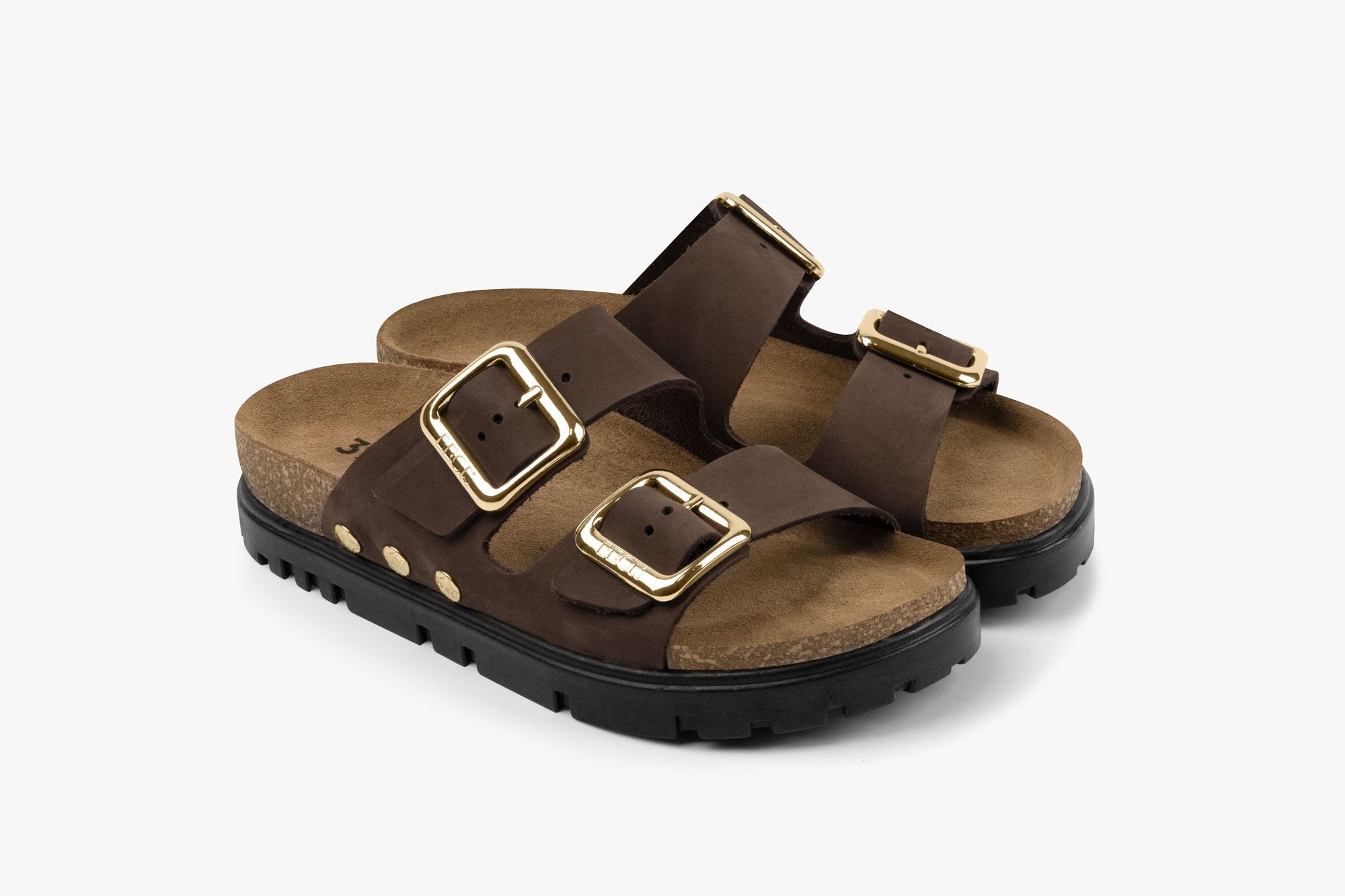 Portofino II by LEON - Women’s Leather Sandal – Double Strap Slide with Cork - style Footbed & Adjustable Buckle - THE ONLY Mars Emporium