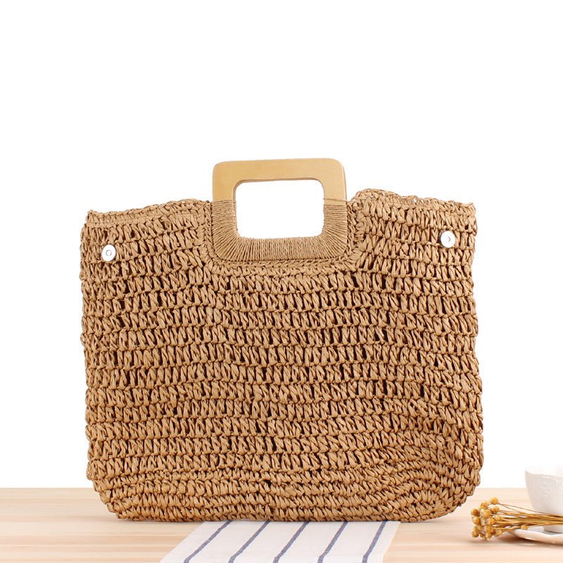 Retro Hand - Woven Bag Large Capacity Portable Hollow Out Cutout Straw Bag Seaside Vacation Beach Bag - THE ONLY Mars Emporium