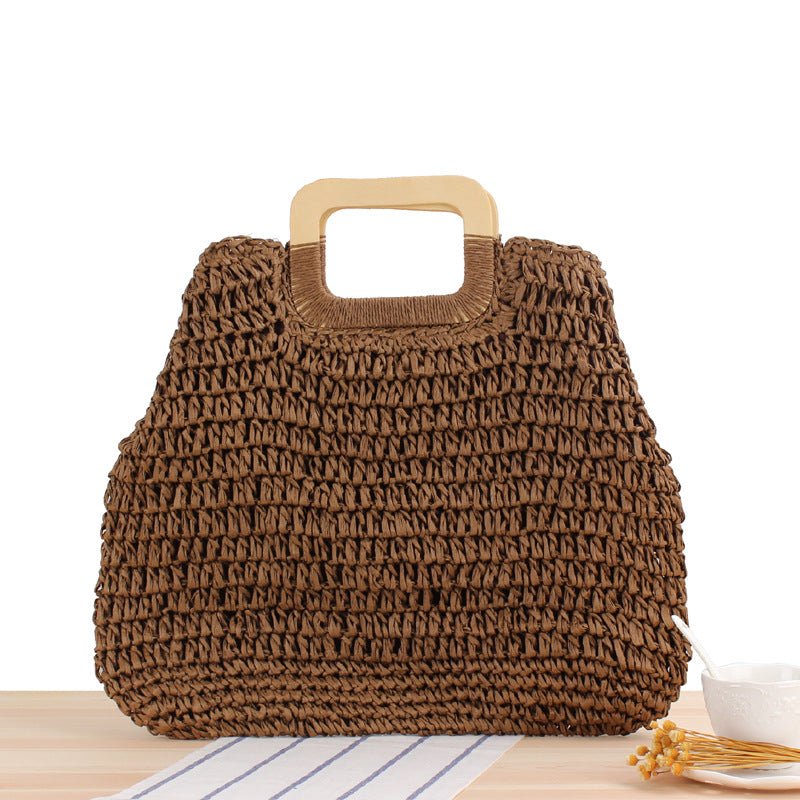 Retro Hand - Woven Bag Large Capacity Portable Hollow Out Cutout Straw Bag Seaside Vacation Beach Bag - THE ONLY Mars Emporium