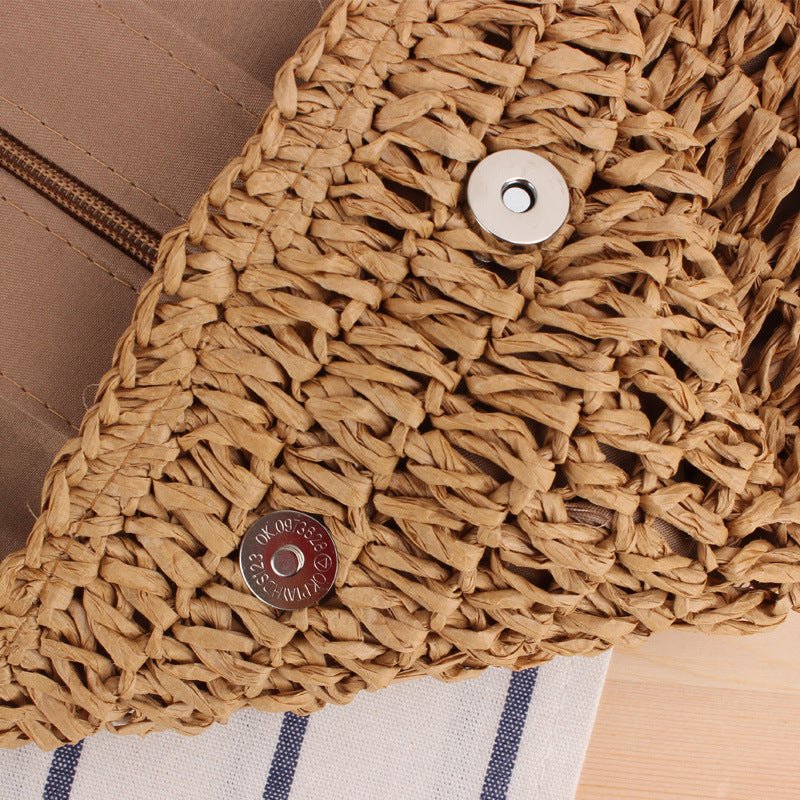 Retro Hand - Woven Bag Large Capacity Portable Hollow Out Cutout Straw Bag Seaside Vacation Beach Bag - THE ONLY Mars Emporium