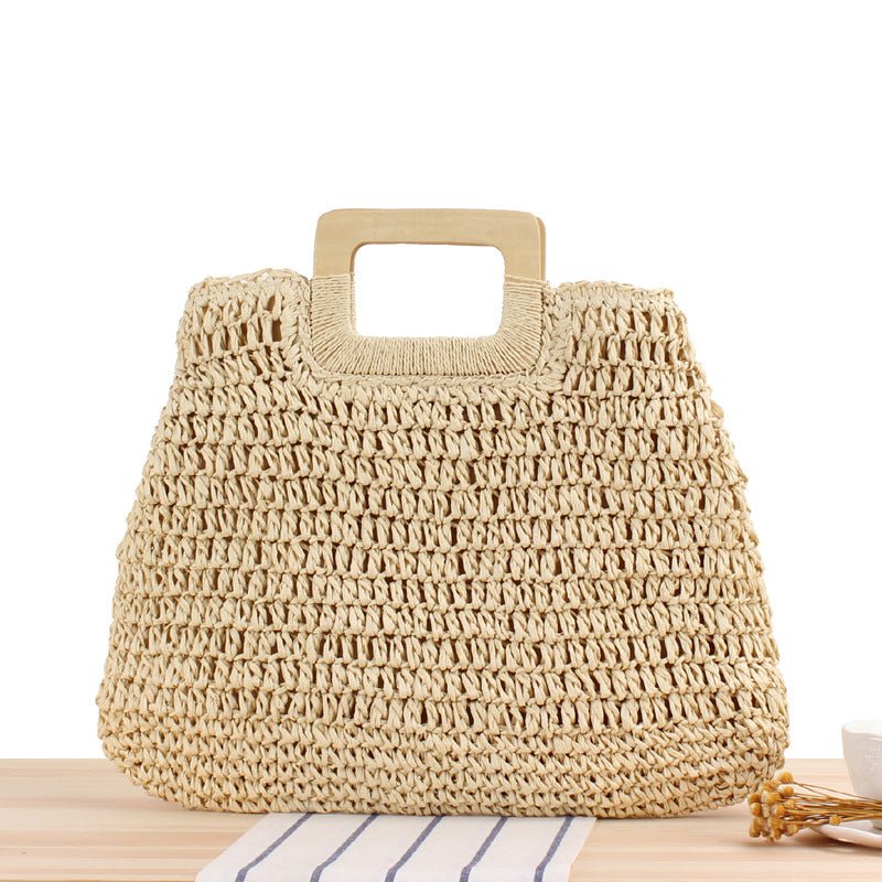 Retro Hand - Woven Bag Large Capacity Portable Hollow Out Cutout Straw Bag Seaside Vacation Beach Bag - THE ONLY Mars Emporium