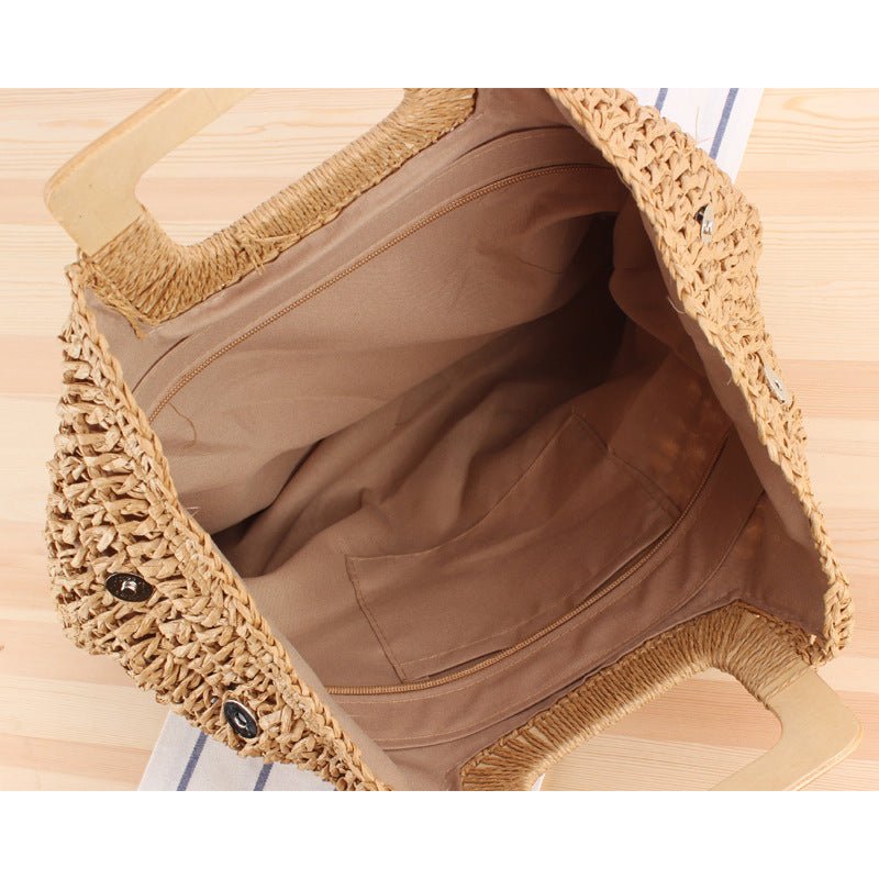 Retro Hand - Woven Bag Large Capacity Portable Hollow Out Cutout Straw Bag Seaside Vacation Beach Bag - THE ONLY Mars Emporium