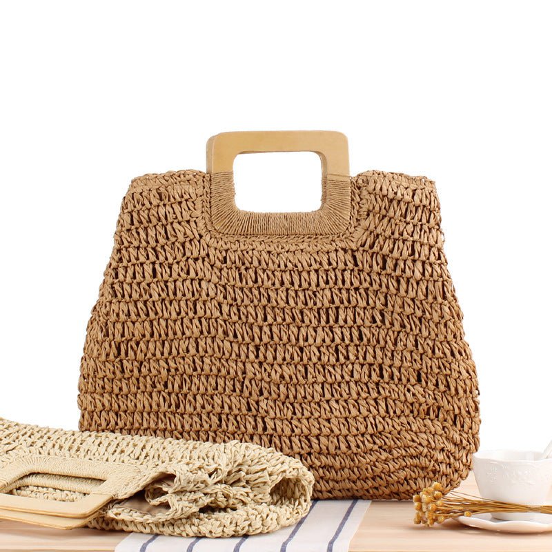 Retro Hand - Woven Bag Large Capacity Portable Hollow Out Cutout Straw Bag Seaside Vacation Beach Bag - THE ONLY Mars Emporium