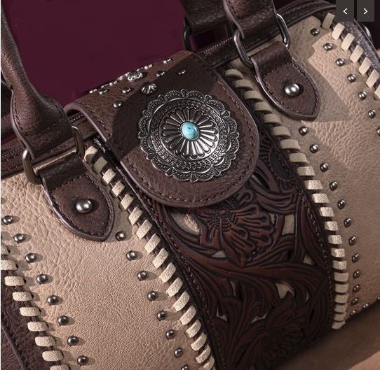 Rustic Charm Tooled Barrel Satchel & Crossbody Purse - THE ONLY Mars Emporium