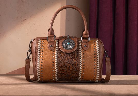 Rustic Charm Tooled Barrel Satchel & Crossbody Purse - THE ONLY Mars Emporium